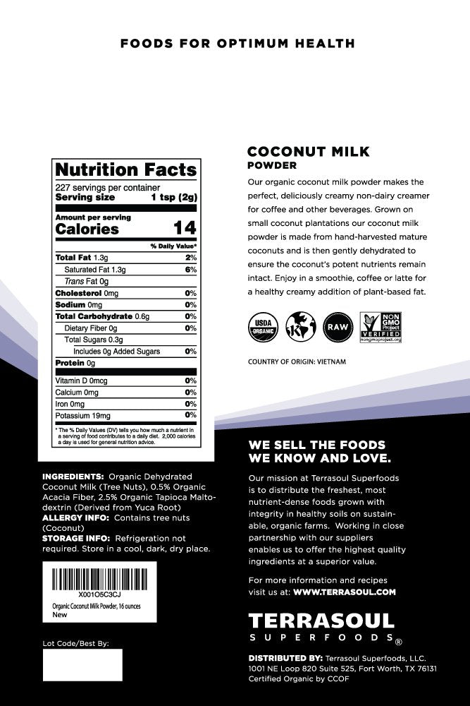 Terrasoul Superfoods Organic Coconut Milk Powder, 2 Lbs (2 Pack) - Plant-Based Creamer | Keto Friendly
