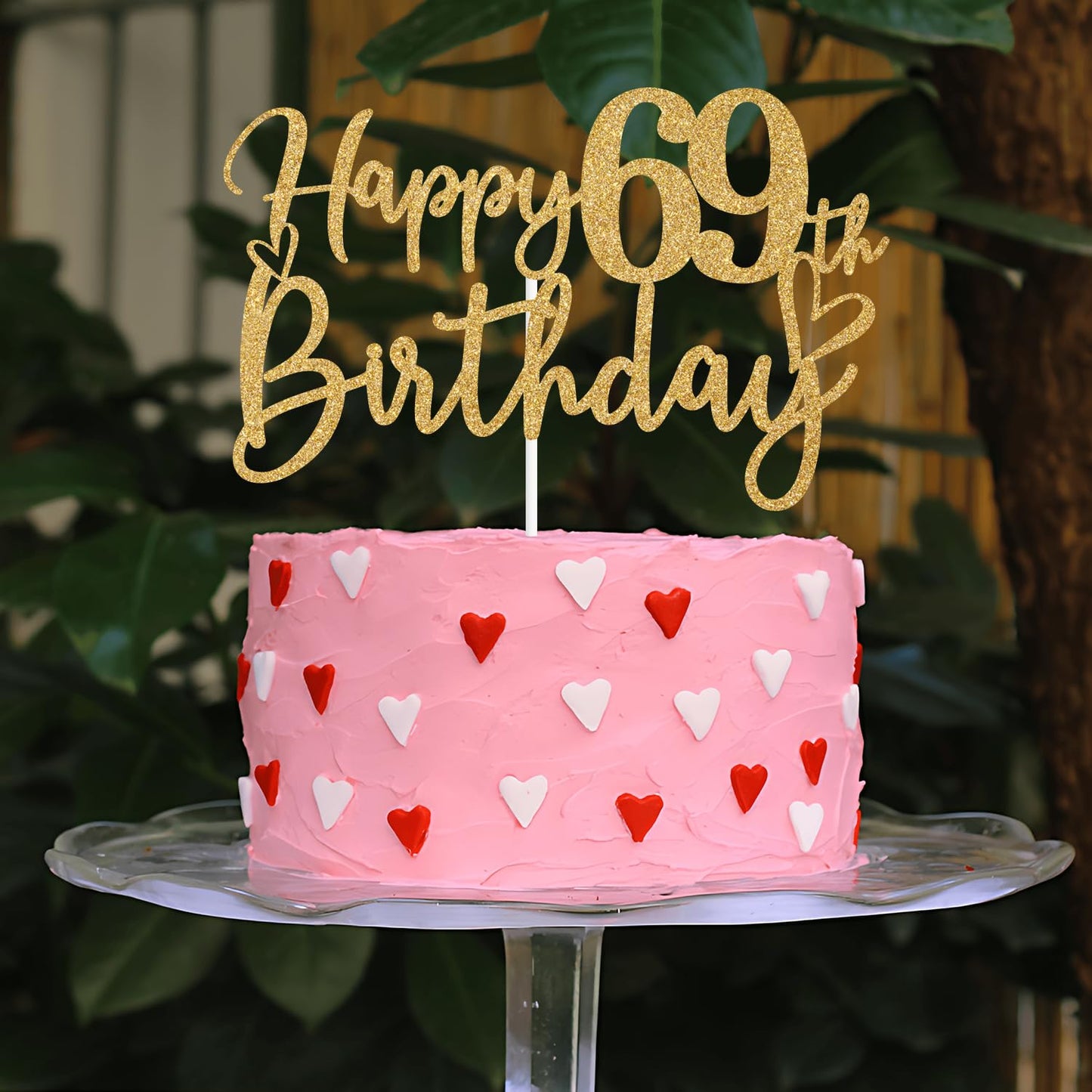 Sriburcio Gold Glitter 69th Birthday Cake Topper, Cheers to 69 Years, Model SH--1109