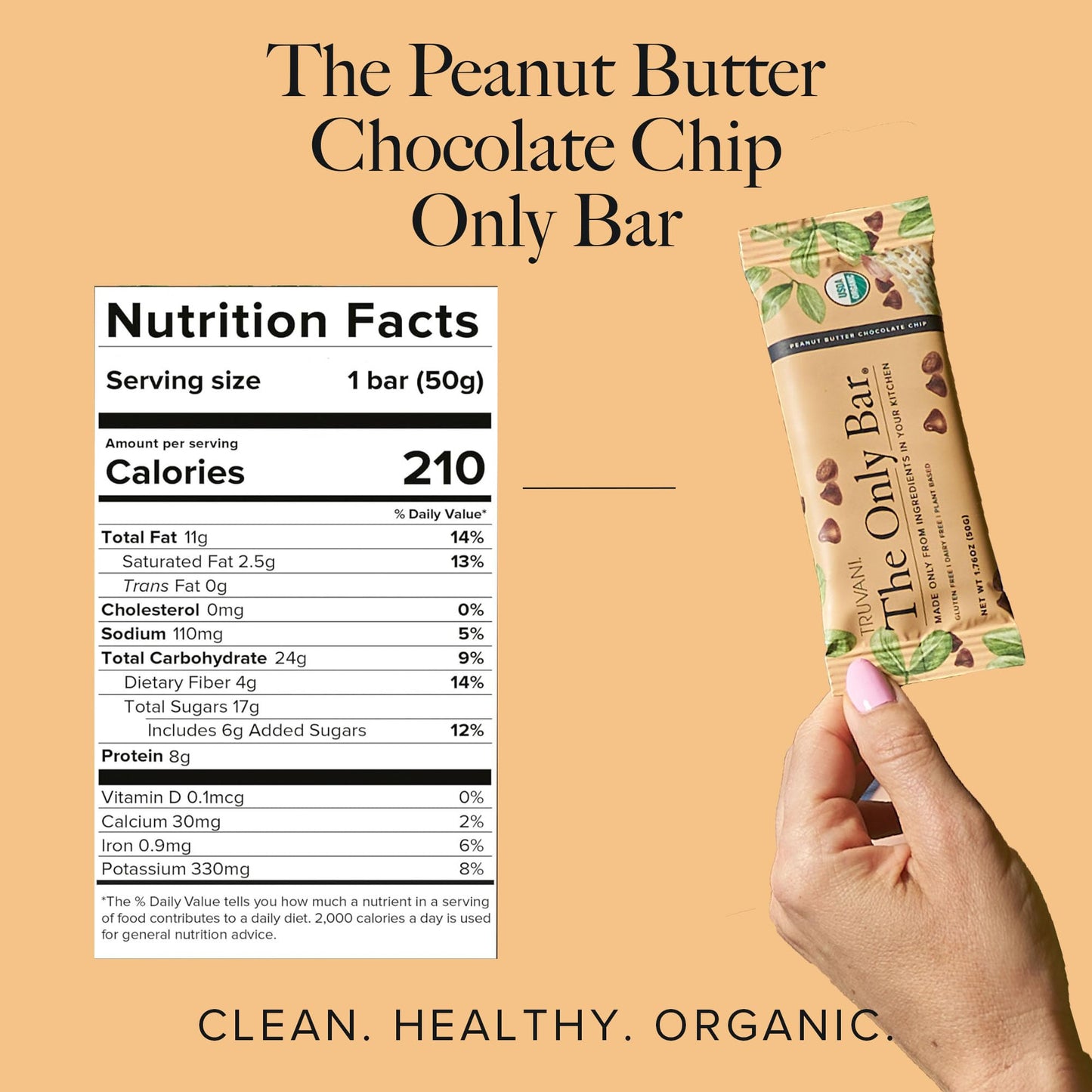 Truvani Plant Based Snack Bars | Peanut Butter Chocolate Chip 12 Pack | 8G Protein | Usda Organic And Vegan | The Only Bar | Dairy, Soy, And Gluten Free | Individually Wrapped