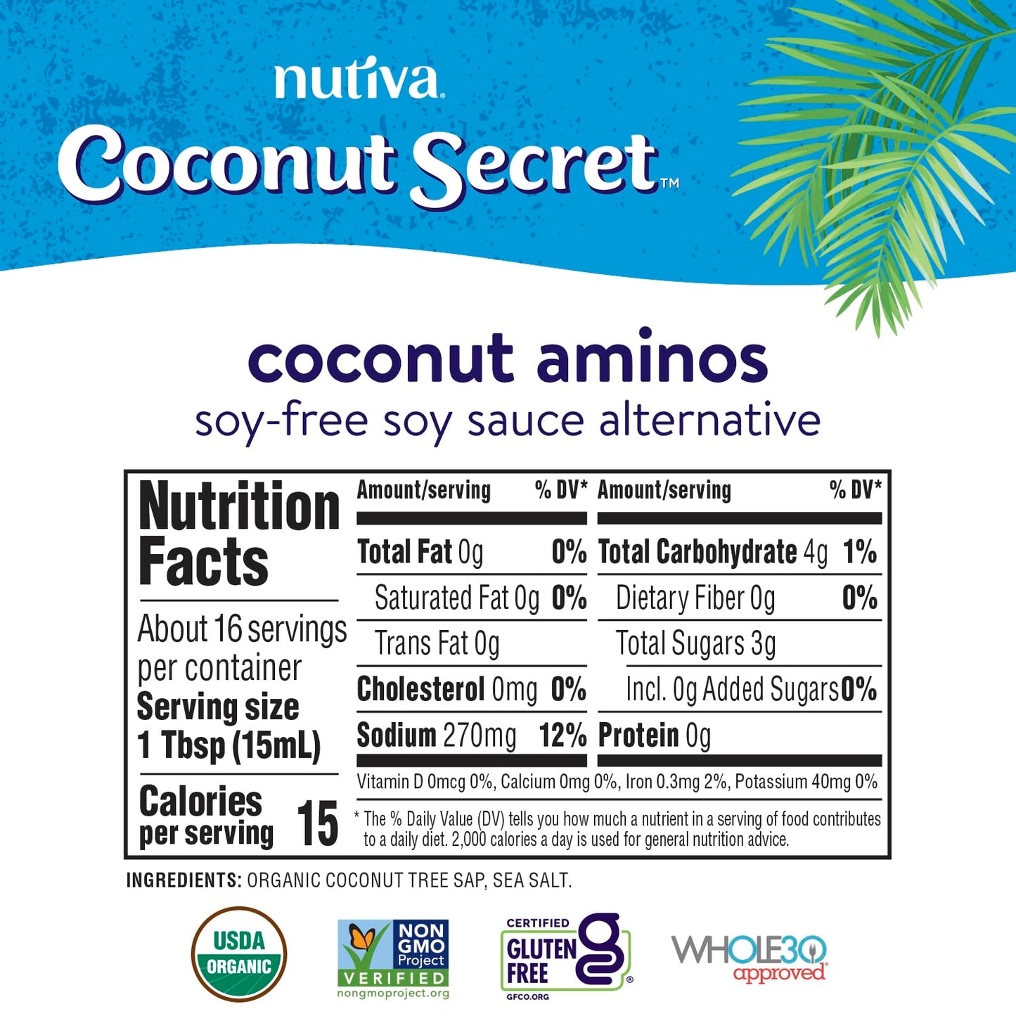 Coconut Secret Coconut Aminos - 8 Fl Oz (Pack Of 2) - Low Sodium Soy Sauce Alternative, Low-Glycemic - Organic, Vegan, Non-Gmo, Gluten-Free, Kosher - Keto, Paleo - 96 Total Servings