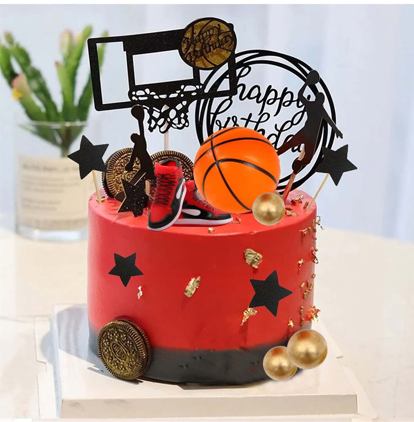Basketball Cake Topper, 19Pcs Basketball Cake Toppers For Boys Men With Sneaker Ball Decorations Happy Birthday Cake Toppers, Ba