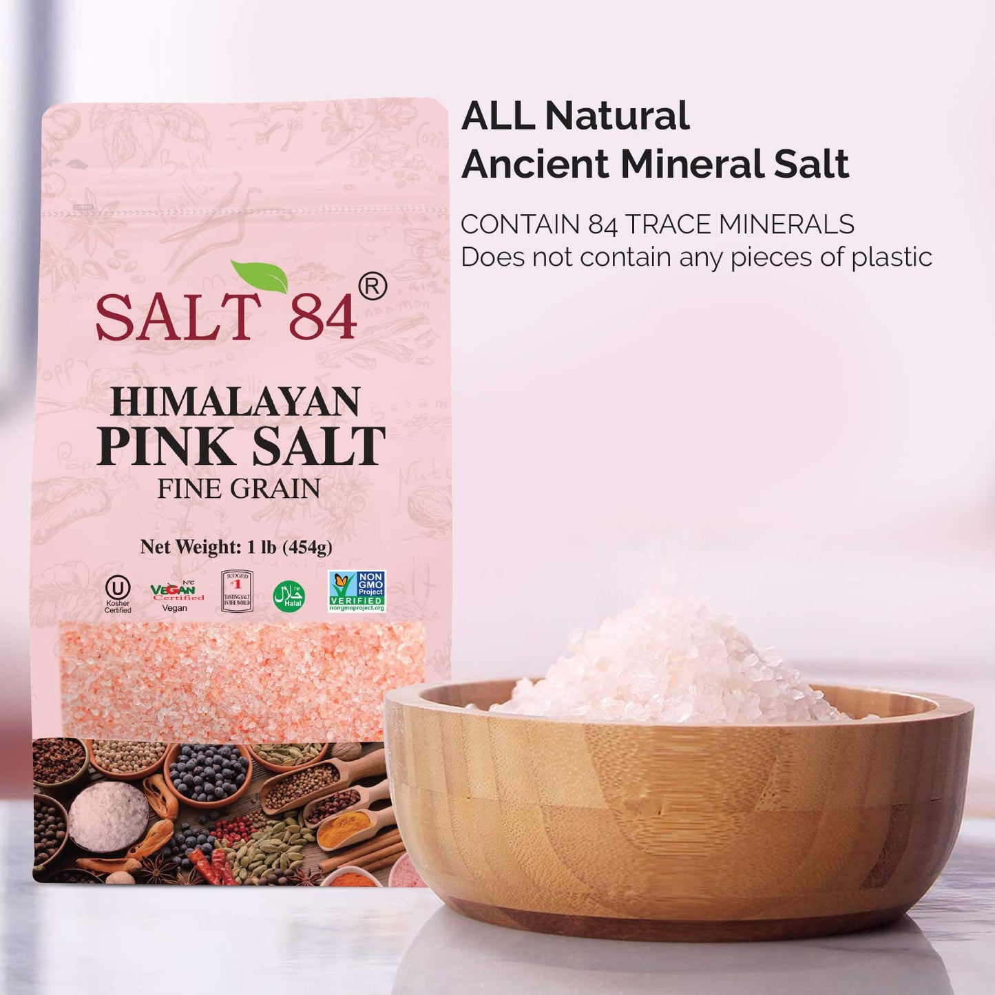 Salt 84 Himalayan Pink Salt Fine Grain, Stand Up Bag, 1 Lbs/Each (Pack Of 6)