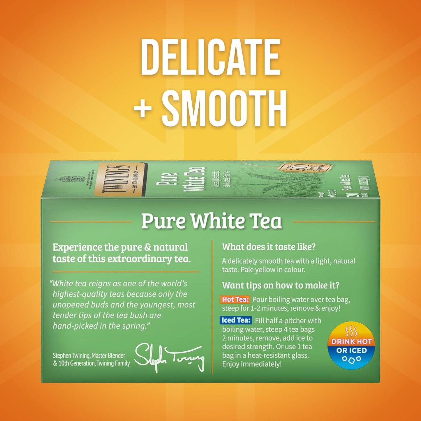 Twinings Pure White Tea Individually Wrapped Bags, 20 Count (Pack of 6), Light & Fresh, Caffeinated, Enjoy Hot or Iced, 120 Teab