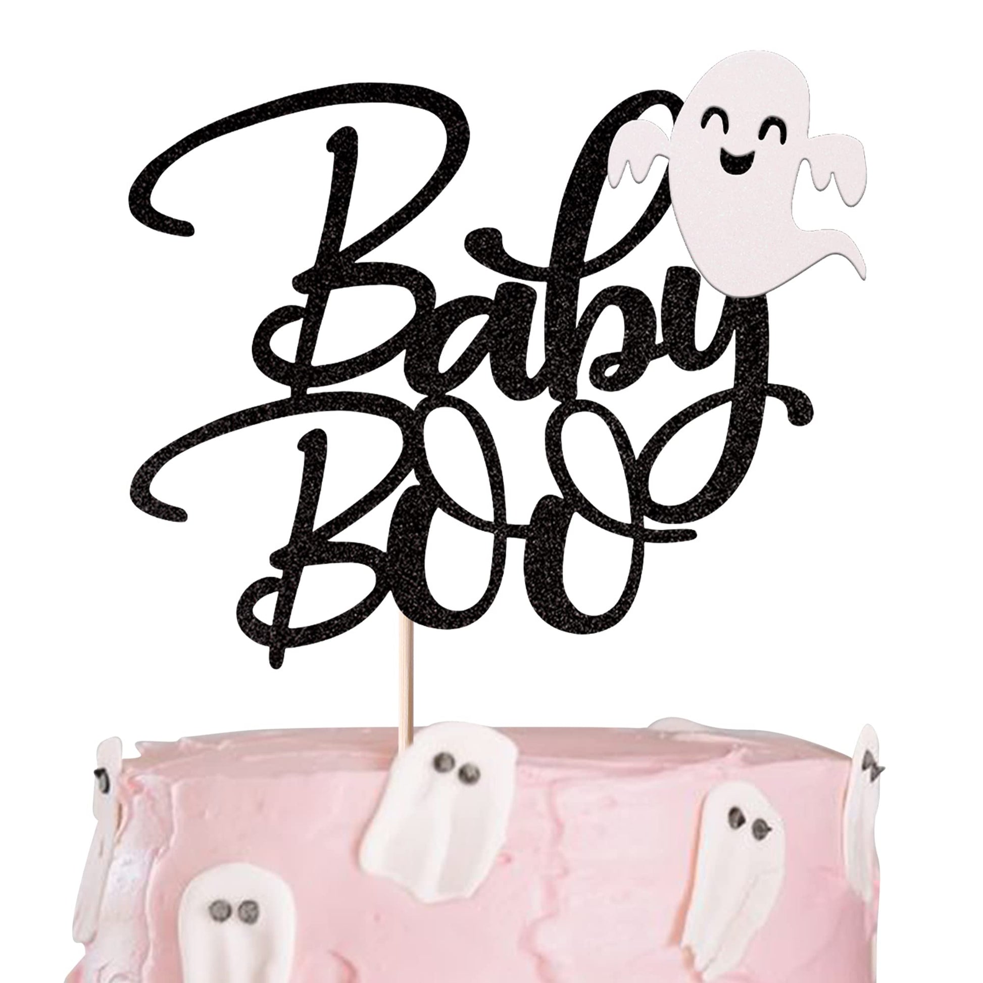 Rsstarxi 1 Pack Ghost Baby Boo Cake Topper Glitter Spooky Little Boo Cake Pick For Halloween Theme Baby Shower Kids Boys Girls Birthday Party Cake Decorations Supplies Black