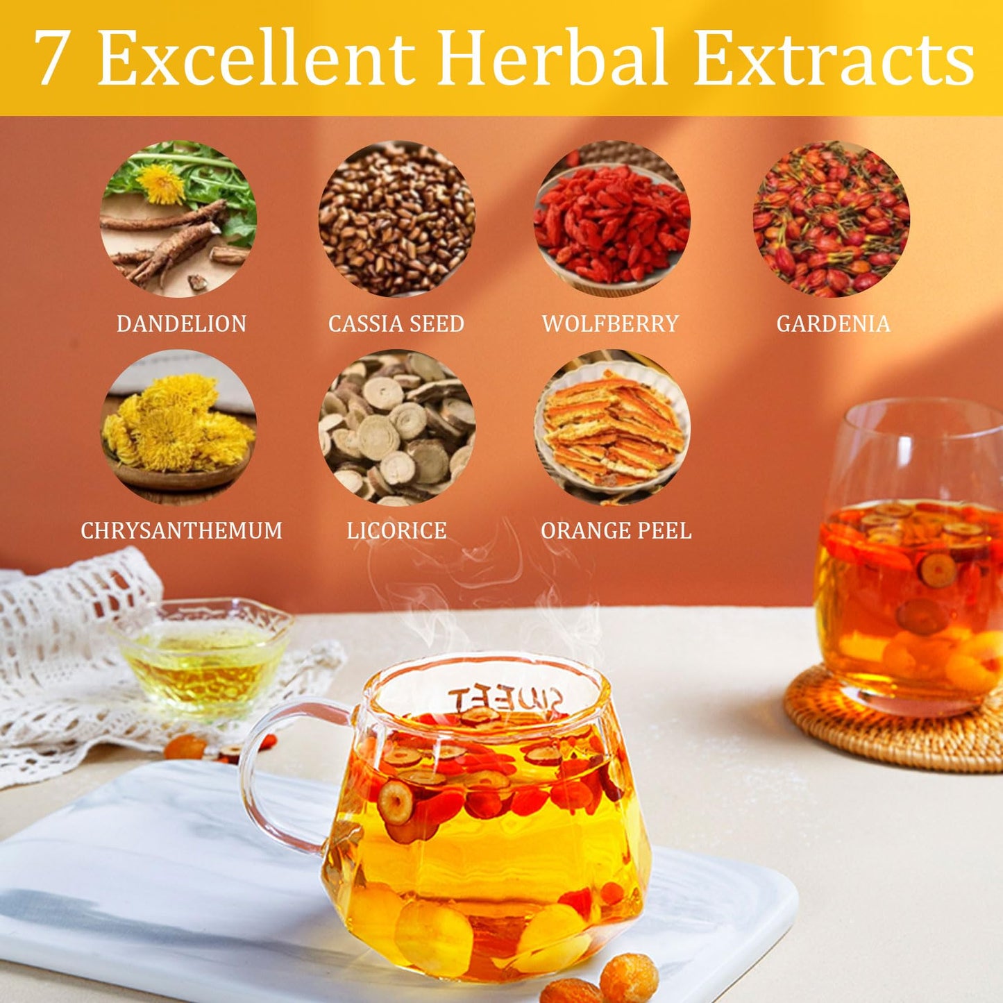 Dandelion Wolfberry Tea, Supports Kidneys & Liver Health Tea, Seven Herbal Ingredients Natural Blend, Dandelion Chinese Wolfberr
