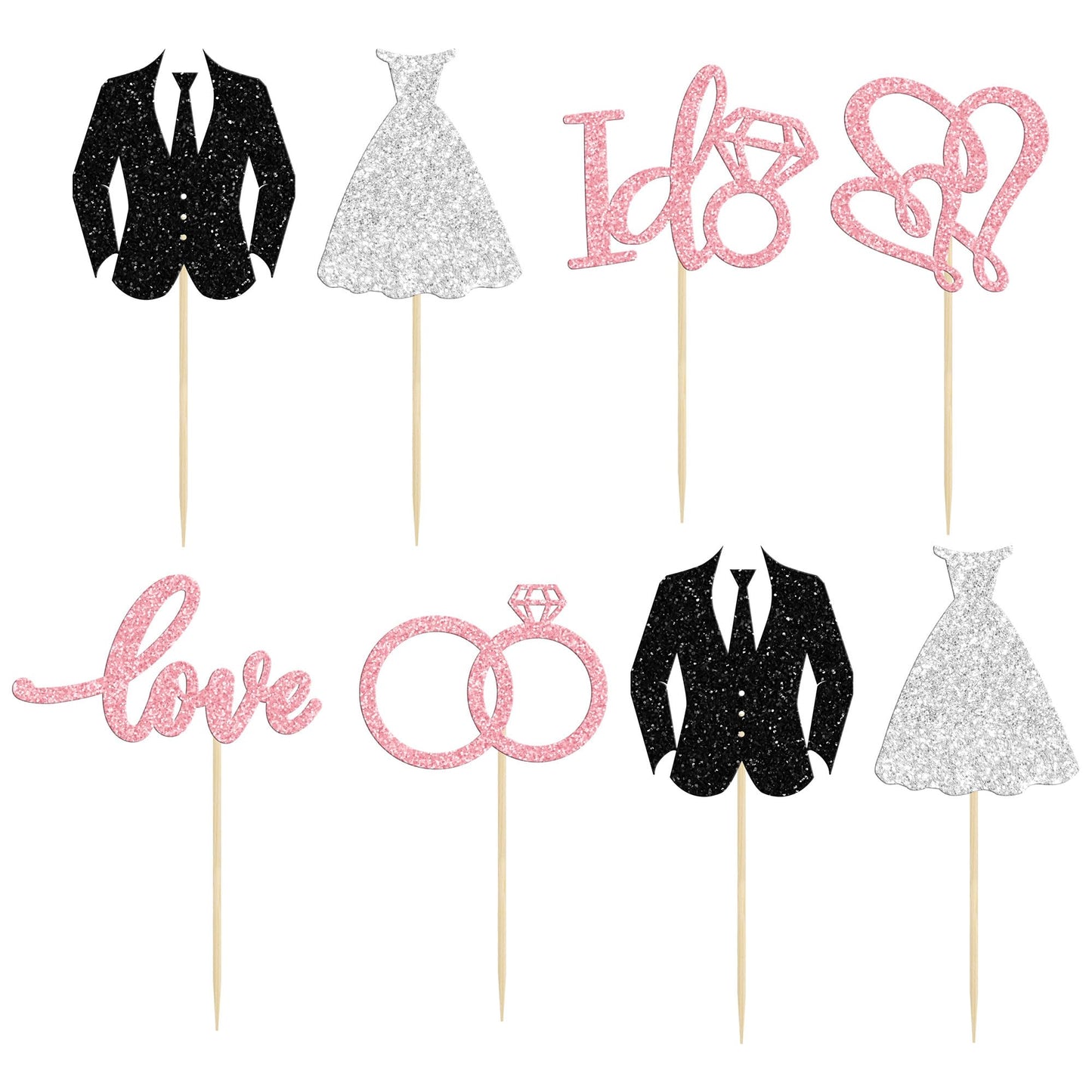 Gyufise 24Pcs Wedding Cupcake Toppers Glitter Groom And Bride Cupcake Picks Love I Do Ring Heart Cake Decorations For Bridal Sho
