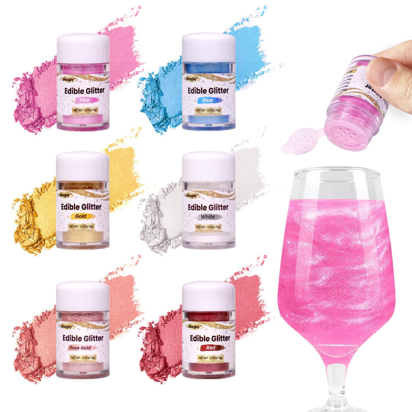 Edible Glitter for Cocktails, 6 Colors Luster Dust Edible, Food Grade, Shimmer Drink Glitter, Gluten Free, Drinks, Cupcake, Maca