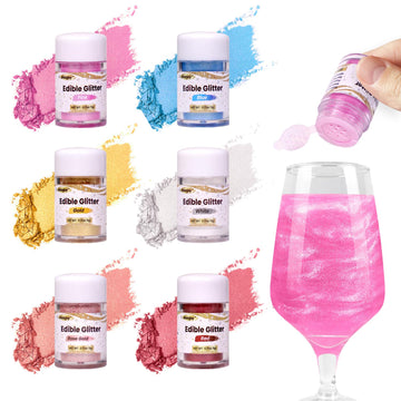 Edible Glitter for Cocktails, 6 Colors Luster Dust Edible, Food Grade, Shimmer Drink Glitter, Gluten Free, Drinks, Cupcake, Maca