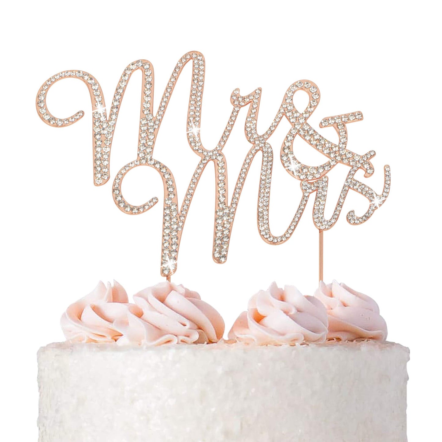 Crystal Creations Mr and Mrs Wedding Cake Topper - Rose Gold Metal - 1 Count - Sparkly Cursive Design