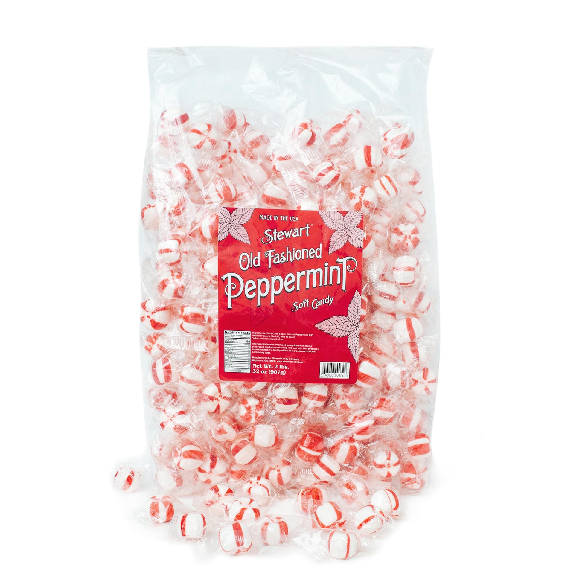 Stewart Old Fashioned Peppermint Candy Puffs | Individually Wrapped Candy | Pure Cane Sugar Candy | Fat-Free, Cholesterol-Free, 