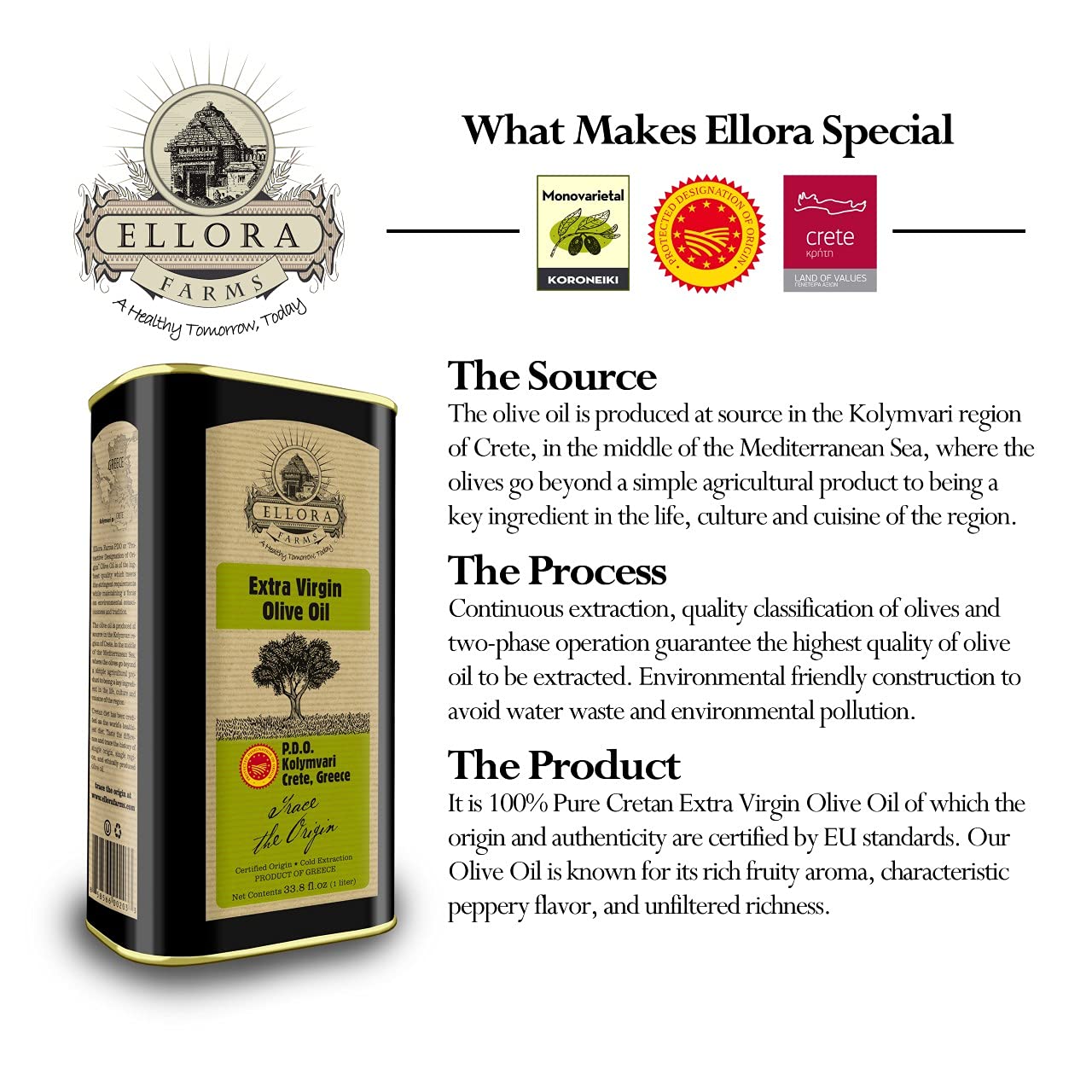 Ellora Farms, Certified Pdo Greek Extra Virgin Olive Oil, Traceable, Single Origin  Single Estate, Harvested In Crete, Cold-Pres