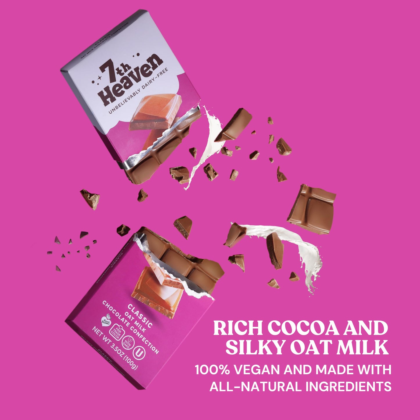 7TH HEAVEN Vegan Oat Milk Chocolate Bars - Dairy Free, 3.5oz, 4 Packs, Fair Trade Cocoa, Peanut Butter Filling, Kosher Parve