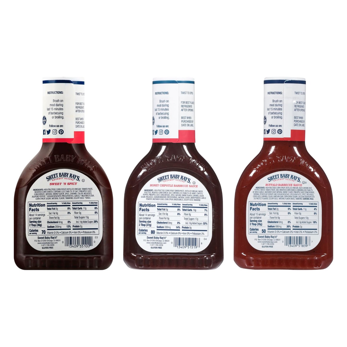 Sweet Baby Ray'S Gourmet Barbecue Sauce Variety Pack - 1 Buff-A-Cue, 1 Sweet 'N Spicy, 1 Honey Chipotle. 3 Ct. - Includes Sweet