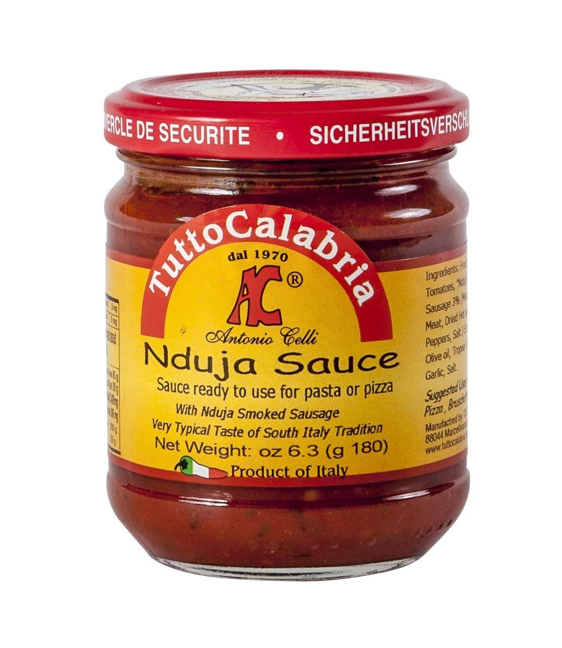 Tuttocalabria Calabrian Nduja Sauce, Madewith Smoked Calabrese Sausage, Ready For Pasta, Pizza, Or Any Of Your Other Favorites 6.3 Ounce