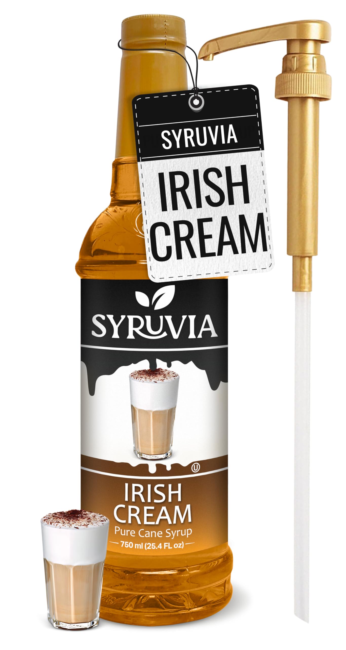 Syruvia Irish Cream Syrup - Irish Cream Coffee Syrup Flavor, 25.4 fl oz, Kosher, Gluten Free, Perfect for Coffee, Drinks, Soda, 