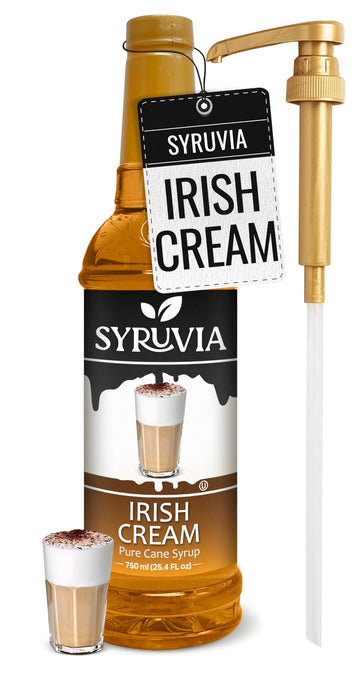 Syruvia Irish Cream Syrup - Irish Cream Coffee Syrup Flavor, 25.4 fl oz, Kosher, Gluten Free, Perfect for Coffee, Drinks, Soda, 