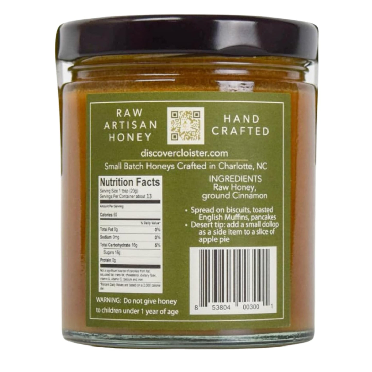 Cloister Honey Whipped Honey - Cinnamon (9 Oz) | Hand Crafted | Raw Artisan Honey | 100% Pure, Raw & Unfiltered | All Natural |