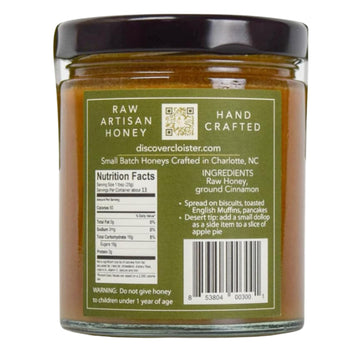 Cloister Honey Whipped Honey - Cinnamon (9 Oz) | Hand Crafted | Raw Artisan Honey | 100% Pure, Raw & Unfiltered | All Natural |