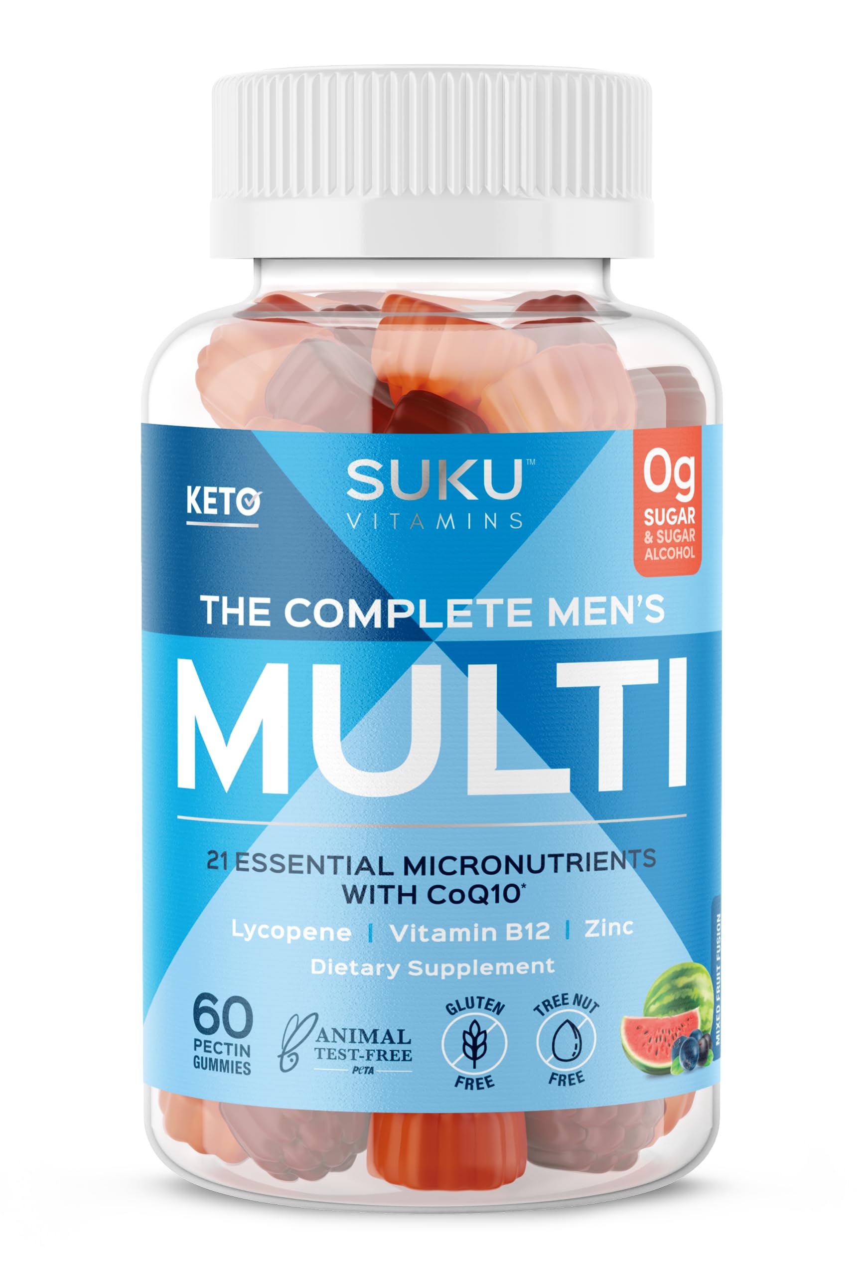 SUKU Mens Daily Multivitamin Gummies - Vitamins A, B12, C, D3, E, Zinc, CoQ10 & Lycopene - Prostate, Heart & Immune Support - S