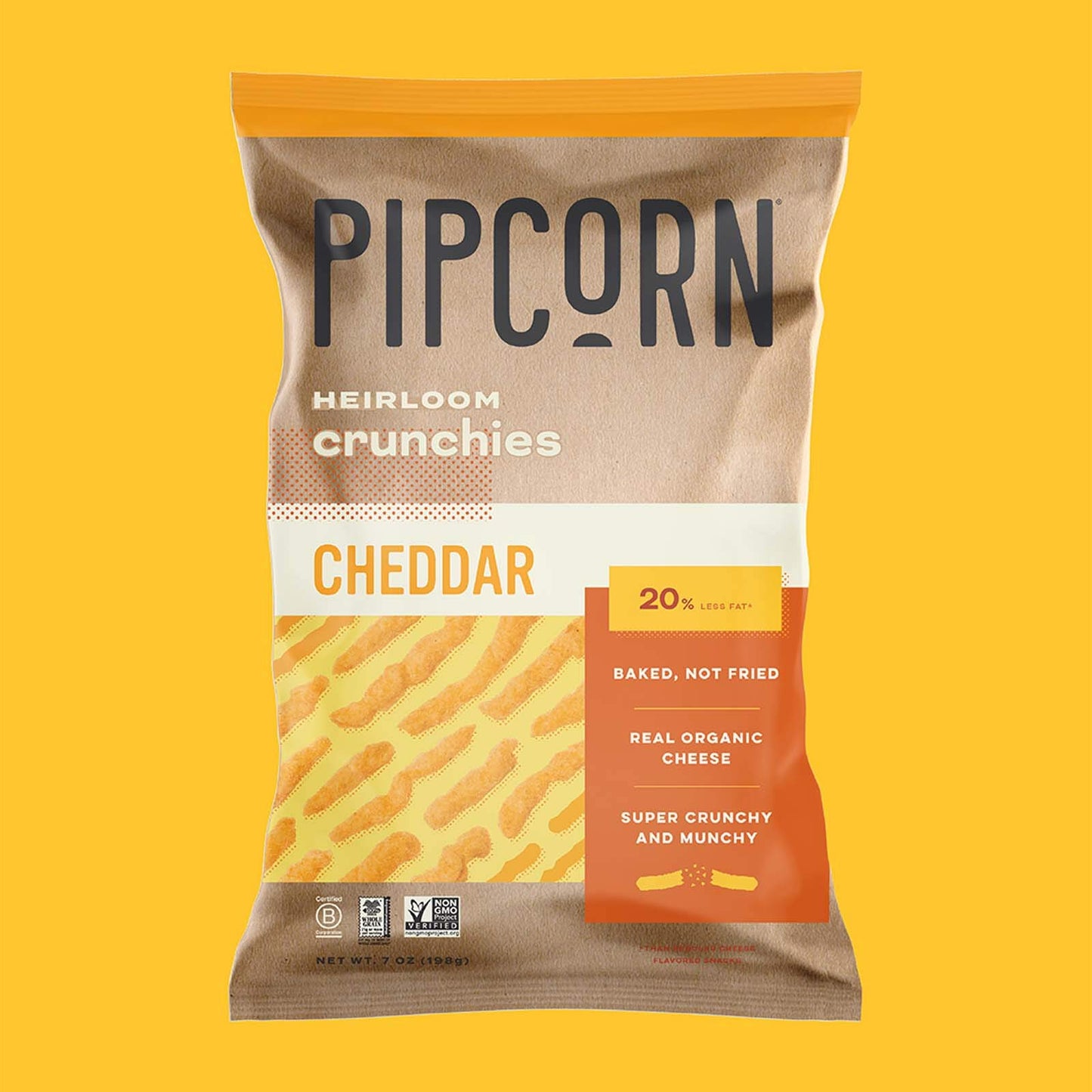 Pipcorn Heirloom Crunchies - Cheddar (3 Pack Of 7Oz Bags) - Organic Cheese, Baked Not Fried, No Artificial Anything, Non-Gmo Hei