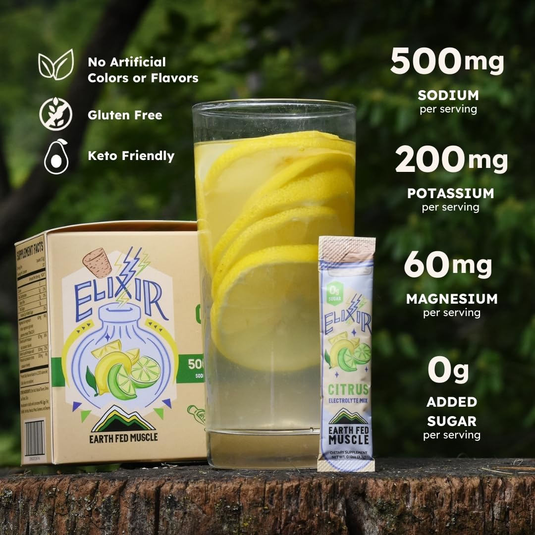 Elixir Citrus Electrolyte Packets - Zero Calorie, Sugar-Free, 30 Sticks