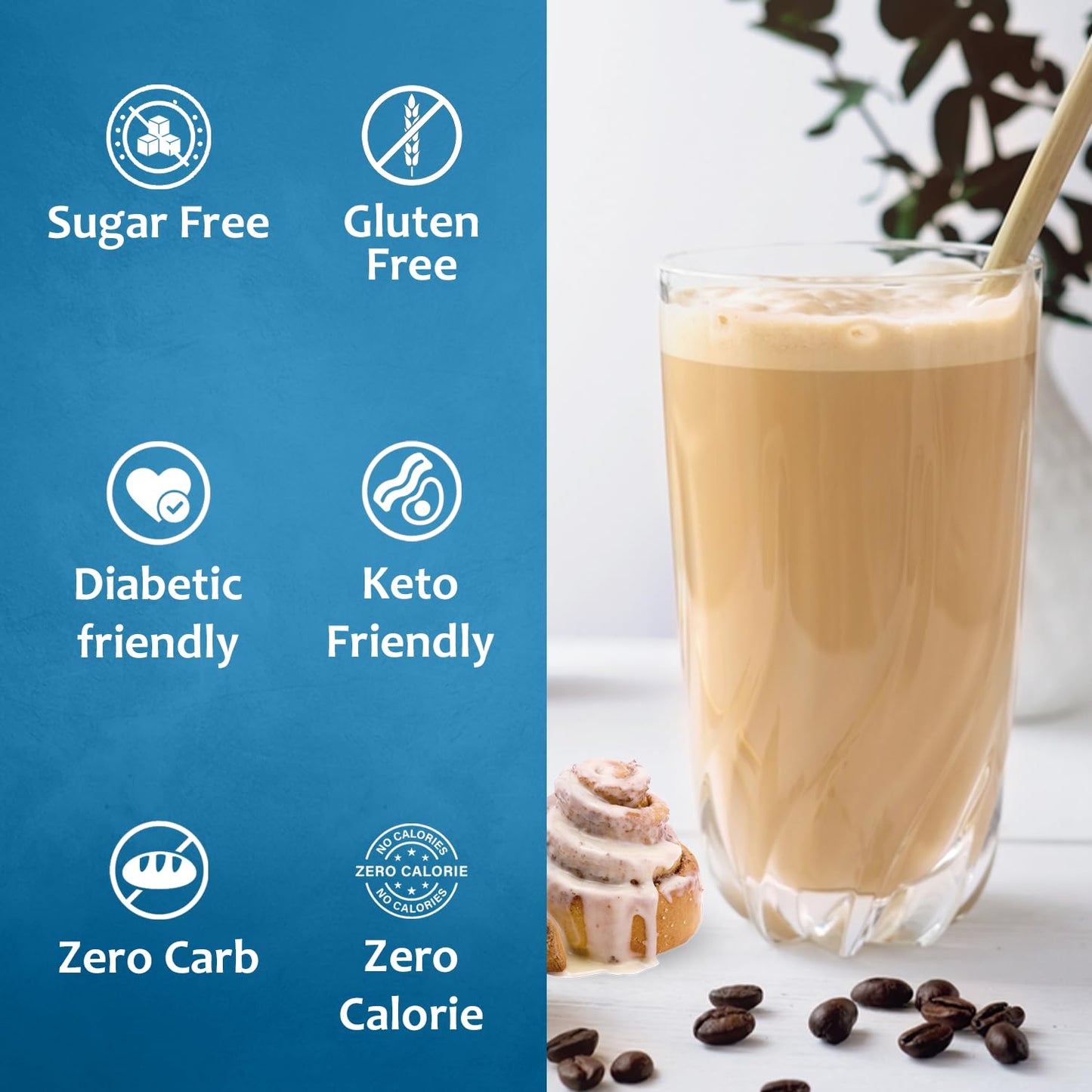 Syruvia Sugar-Free Cinnamon Bun Coffee Syrup - 25.4 fl oz Premium Coffee Flavoring Syrup - 0 Calorie-Kosher Coffee Syrups, Glute