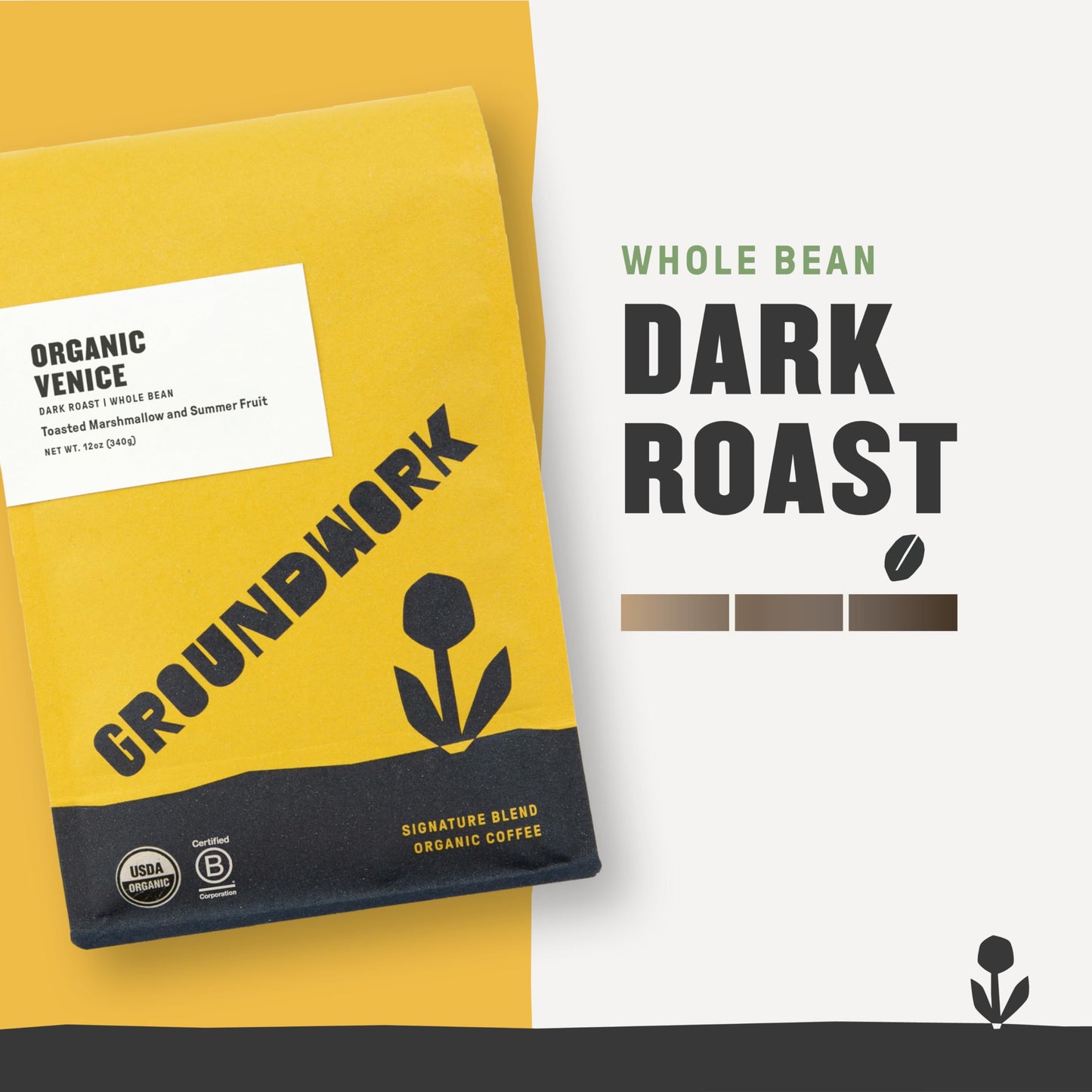 Groundwork Certified Organic Whole Bean Coffee Venice Blend 12 Oz Bag