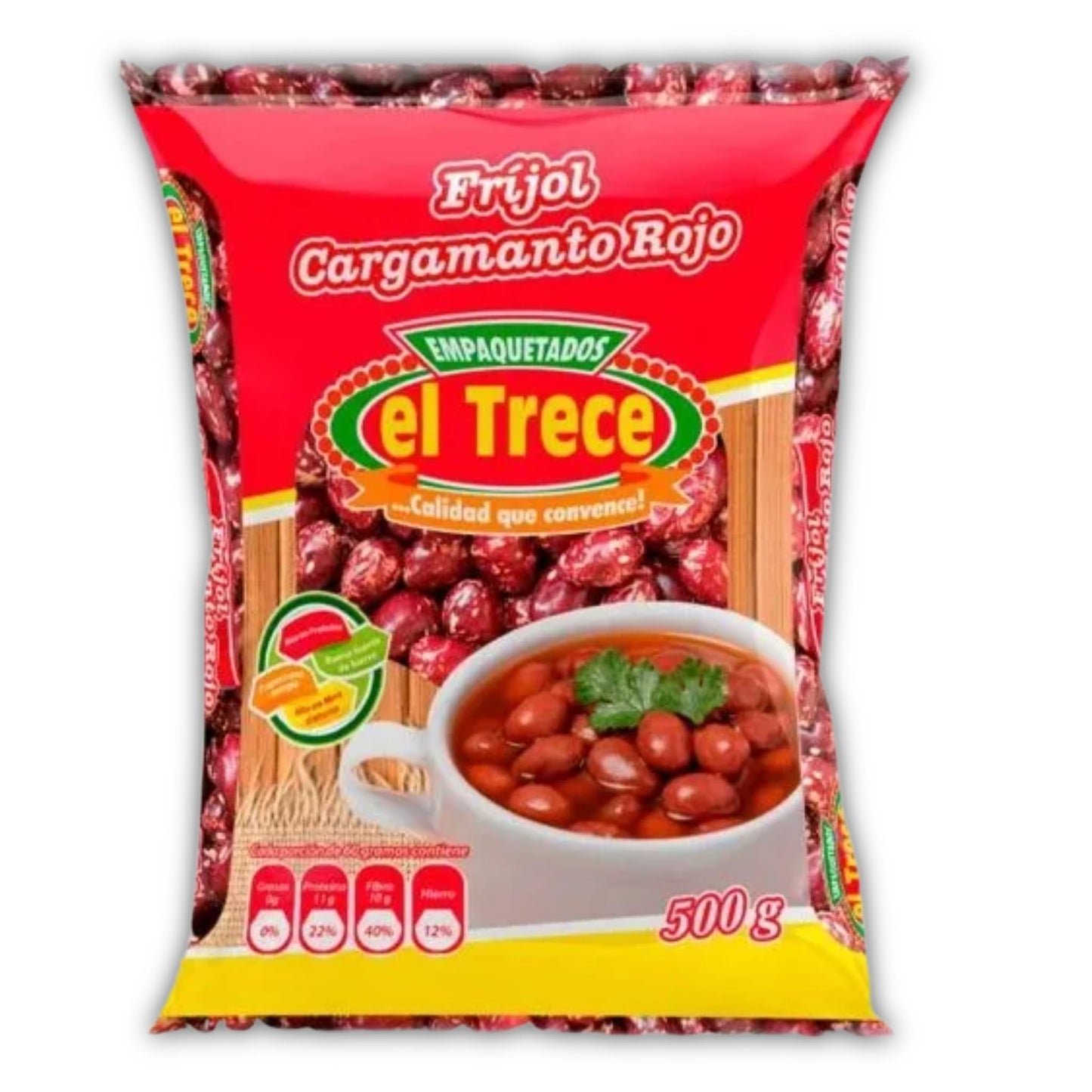 Frijoles Cargamanto Rojo El Trece Pack De 2 Por 500G - Red Kidney Beans El Trece 17.63Oz Pack Of 2 - Ideal Para Bandeja Paisa, F