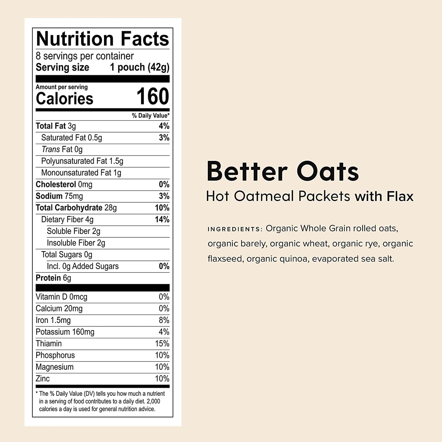 Better Oats, Raw Pure and Simple Organic, Bare, Instant Multigrain Hot Cereal with Flax, 11.8 oz