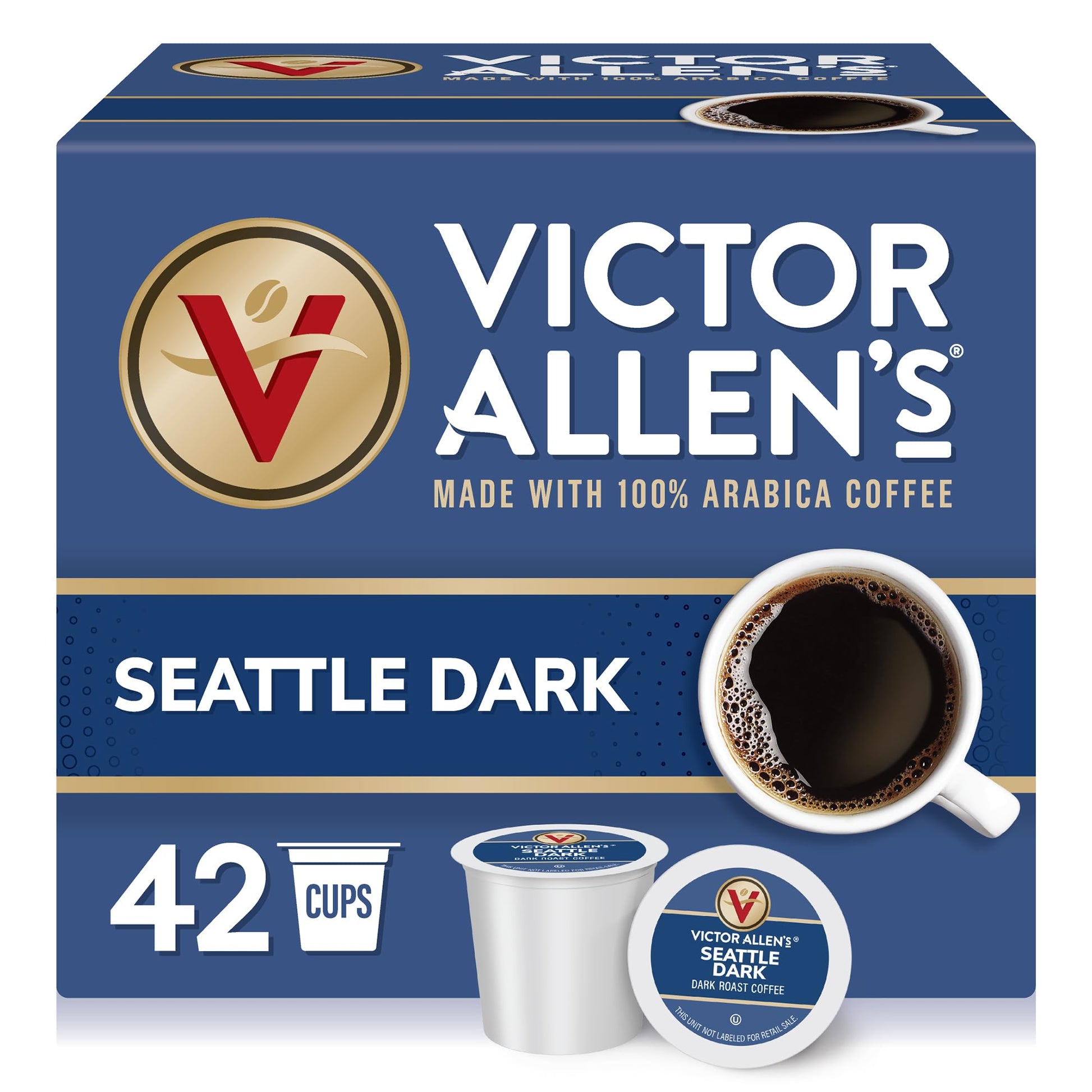 Victor Allens Coffee Seattle Dark Roast Coffee Pods, 42 Count, Brown, Single Serve for Keurig K-Cup Brewers
