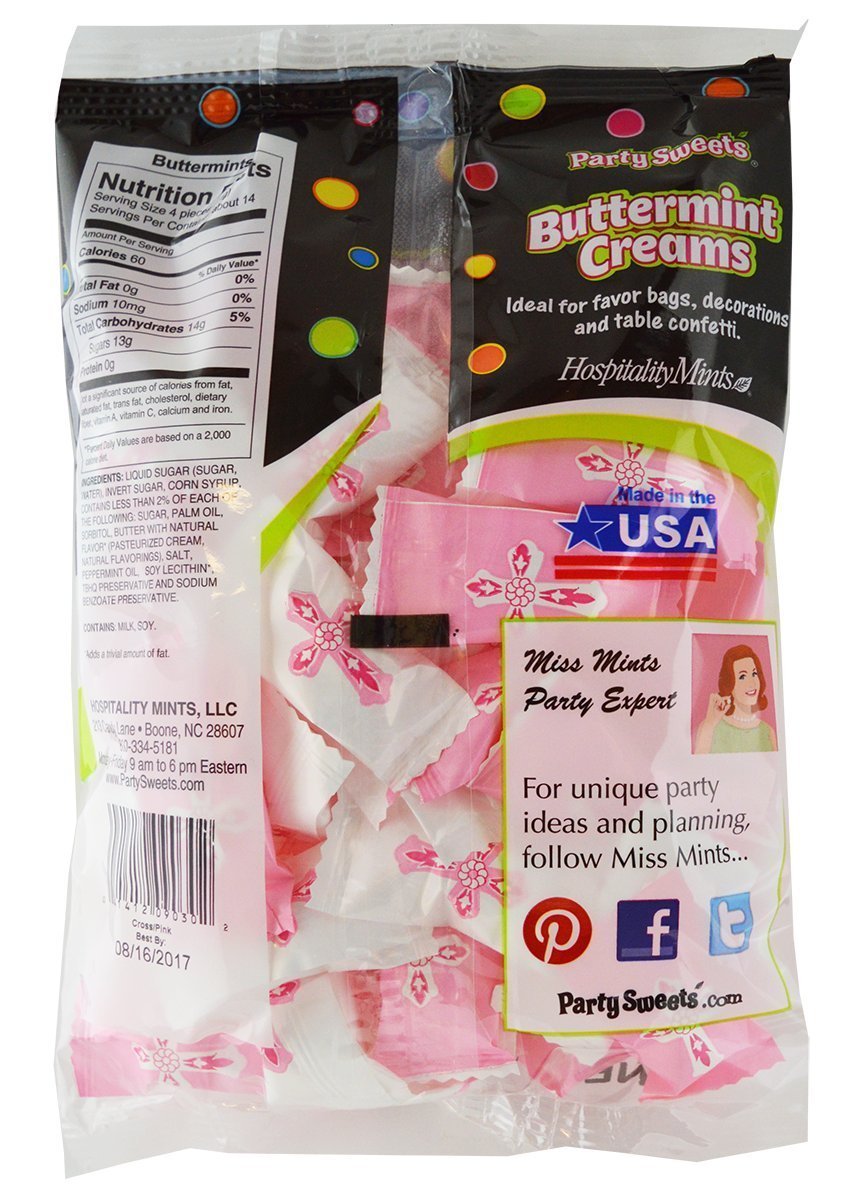 Party Sweets Pink Cross Buttermints By Hospitality Mints, Appx 300 Mints, 7-Ounce Bags (Pack Of 6)