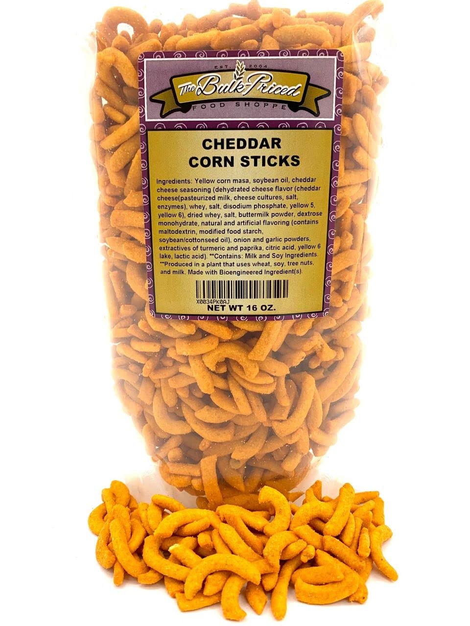 Cheddar Corn Sticks, Bulk Size, (1 Lb. Resealable Zip Lock Stand Up Bag)