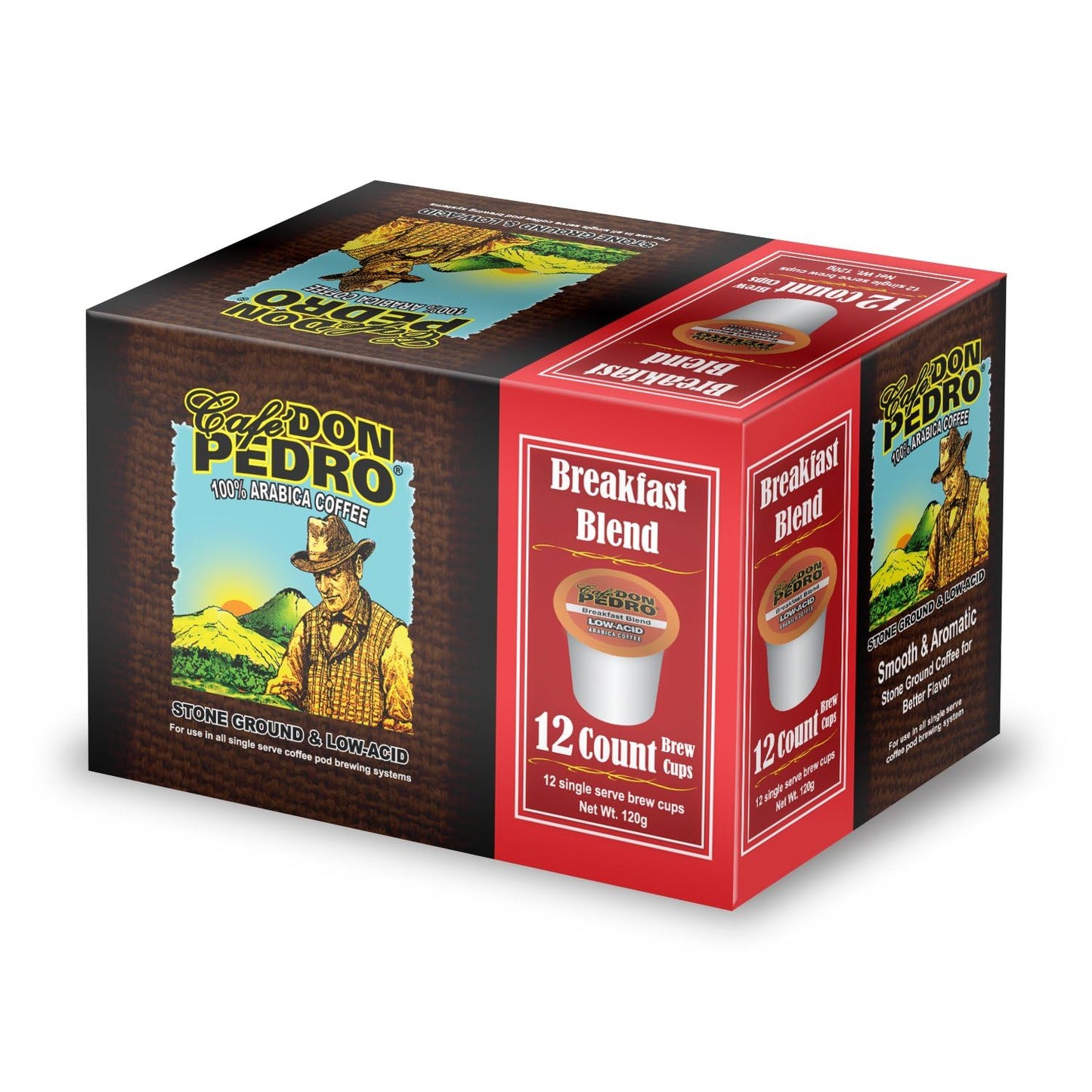 Cafe Don Pedro Breakfast Blend Low Acid Coffee Pods, Medium Roast, 72 K-Cups, 100% Arabica, Smooth and Bold Flavor
