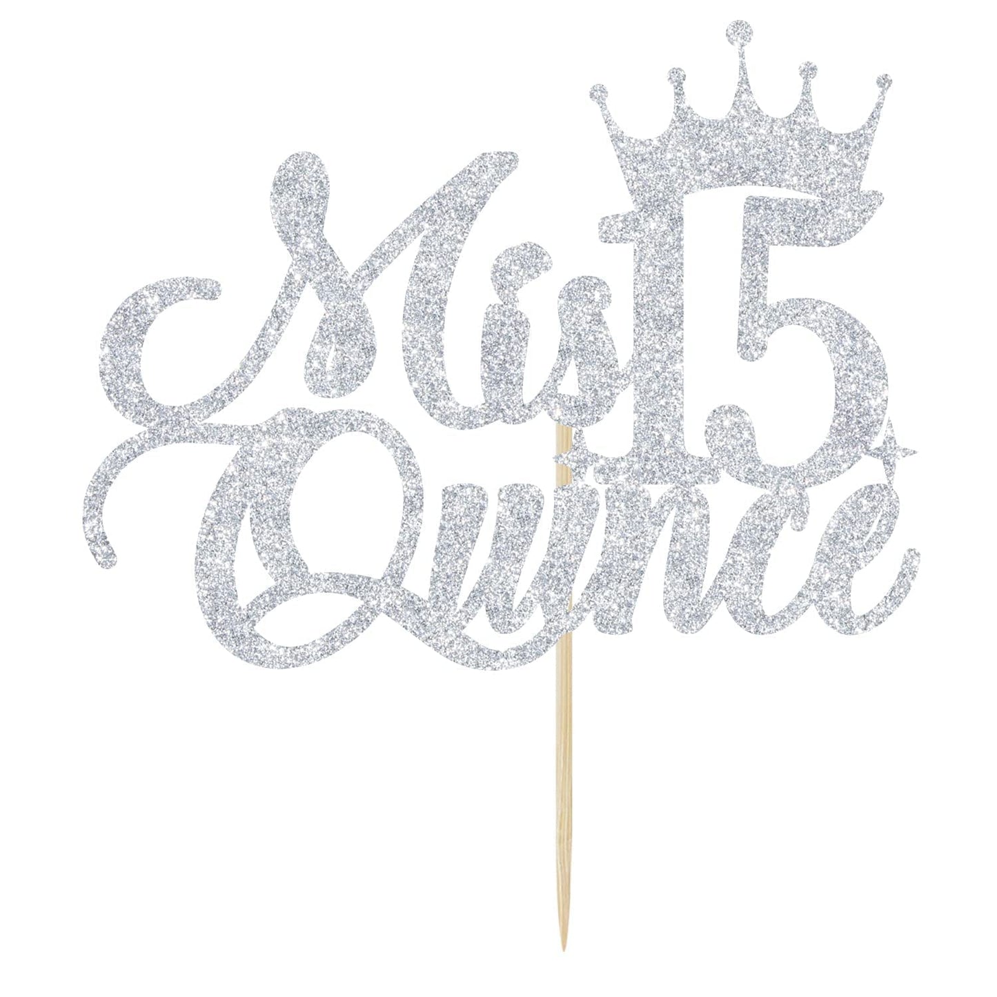 Mis Quince 15 Cake Topper, Cheers To 15 Years, 15Th Birthday Cake Decor, Happy 15Th Birthday Decorations Silver Glitter