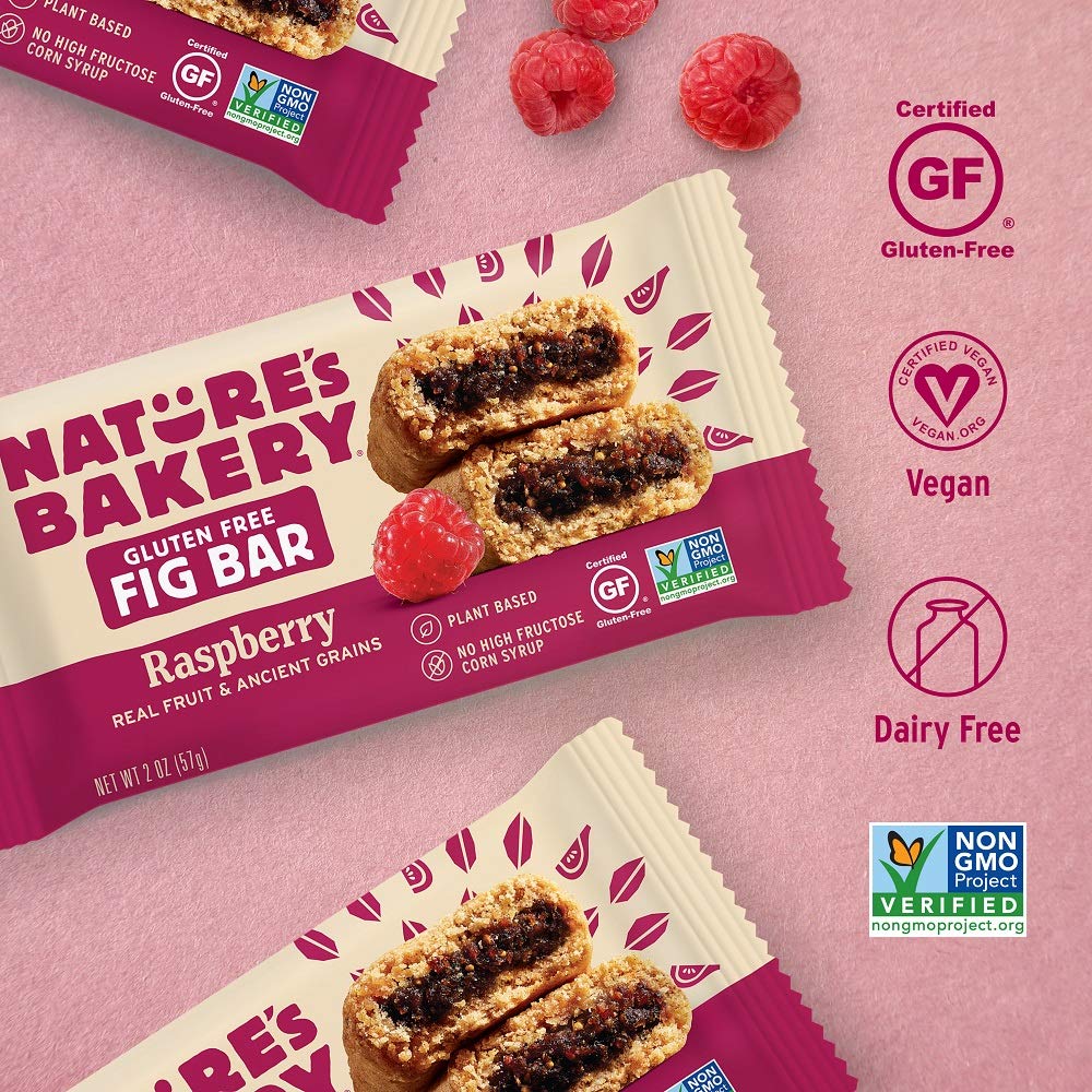 Nature'S Bakery Gluten Free Fig Bars, Raspberry, 1- 12 Count Box Of 2 Oz Twin Packs (12 Packs), Vegan Snacks, Non-Gmo