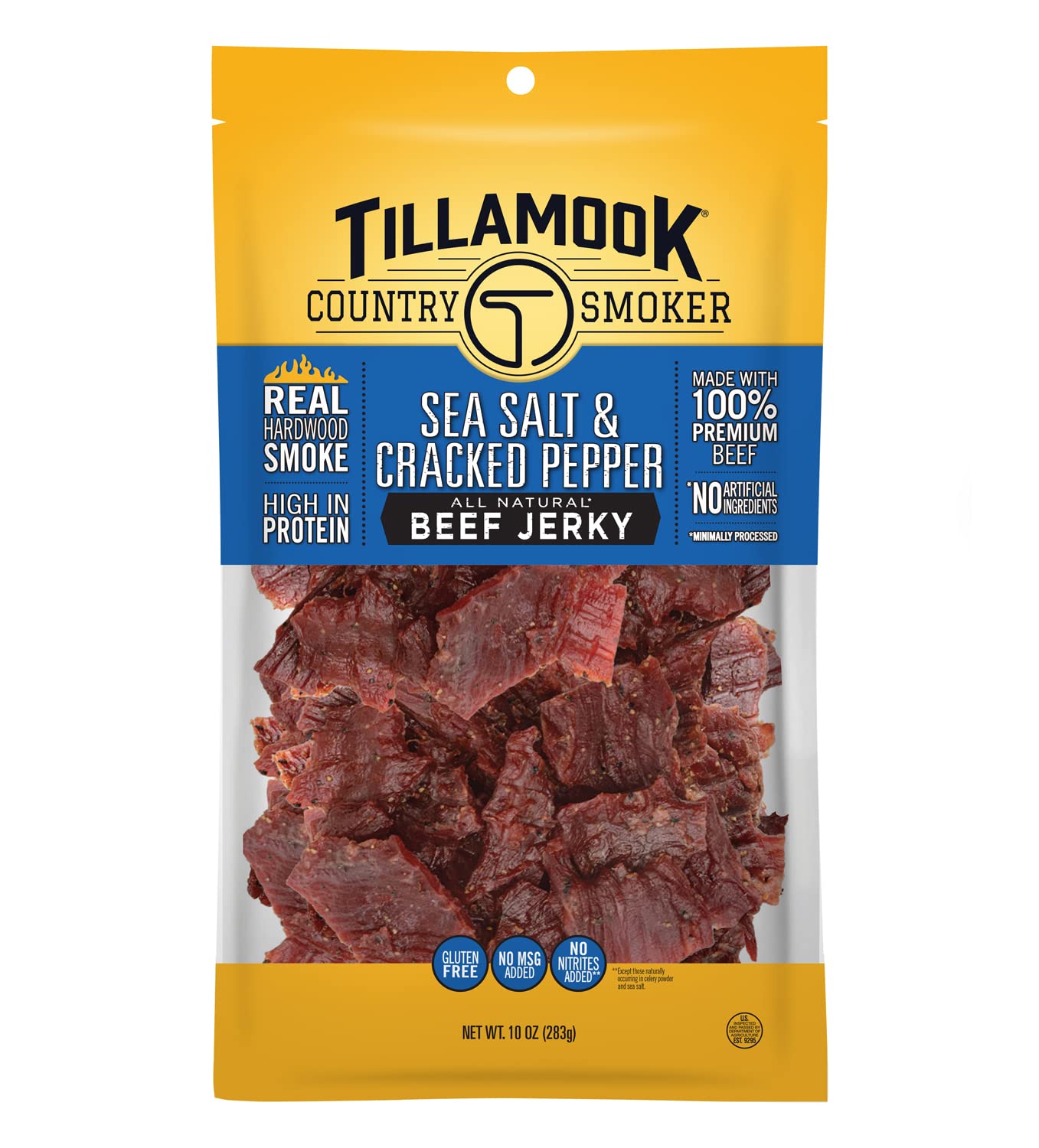 Tillamook Country Smoker Beef Jerky, Sea Salt & Cracked Pepper, 10 Ounce