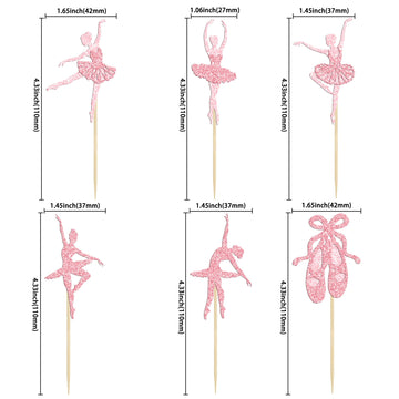 Gyufise 24Pcs Ballerina Tutu Cupcake Toppers Pink Glitter Ballet Girl Cupcake Toppers Ballet Slipper Cupcake Picks For Ballerina