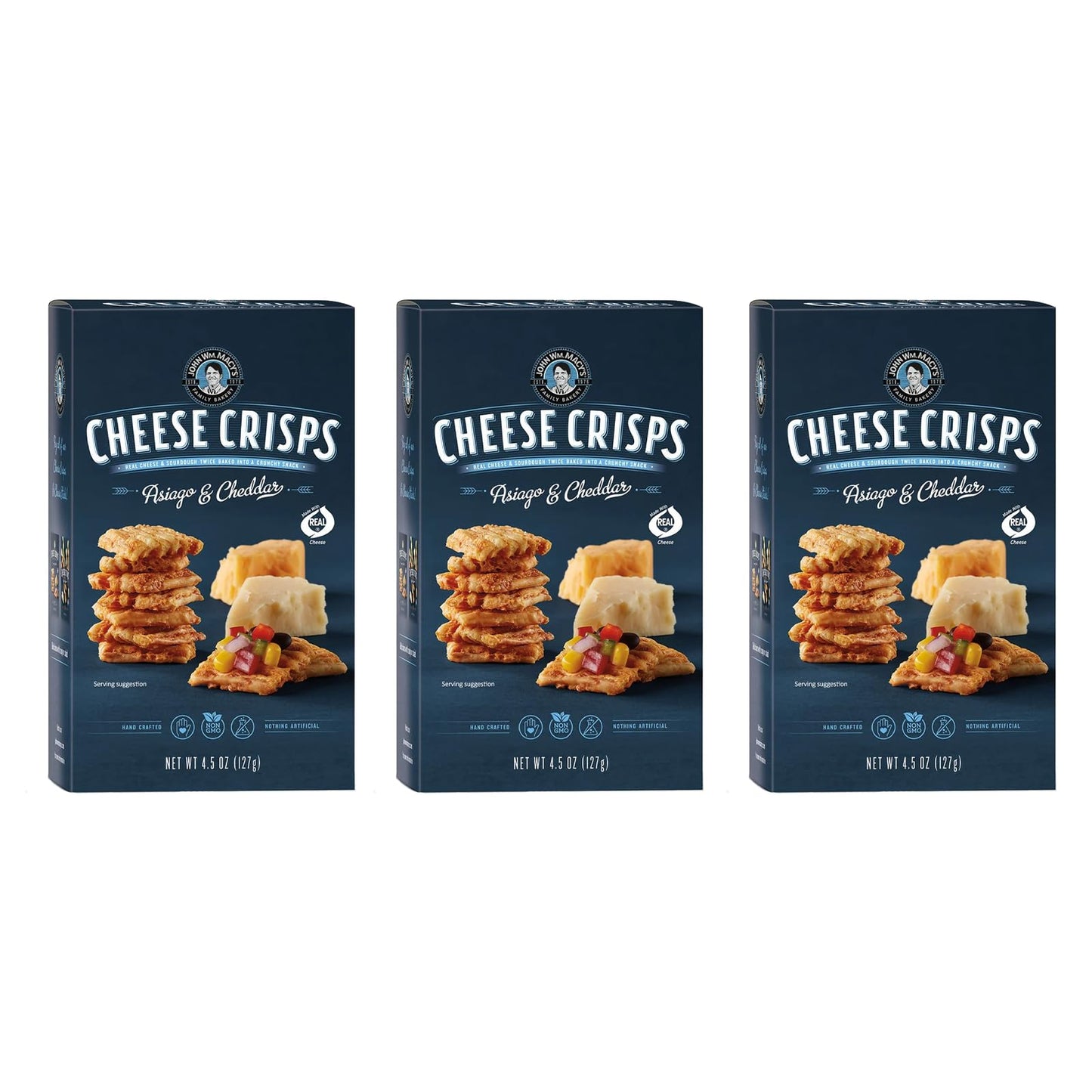 John Wm. Macy - Asiago & Cheddar CheeseCrisps - Hand Crafted, Non GMO, and Nothing Artificial - Made with Real Cheese - 4.5 oz. 