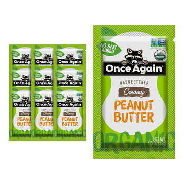 Once Again Organic creamy Peanut Butter - 1.15oz Squeeze Packs 10 count - Salt Free Unsweetened - USDA Organic gluten Free certi