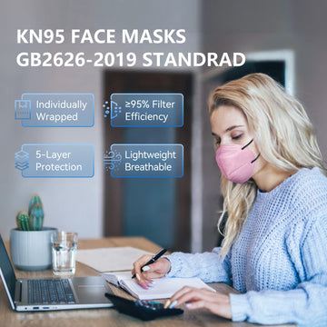 HALIDODO 100 Packs KN95 Face Masks, 5-Ply Breathable Protection, Elastic Ear Loops, Nose Clip, Multi Color, Large Size