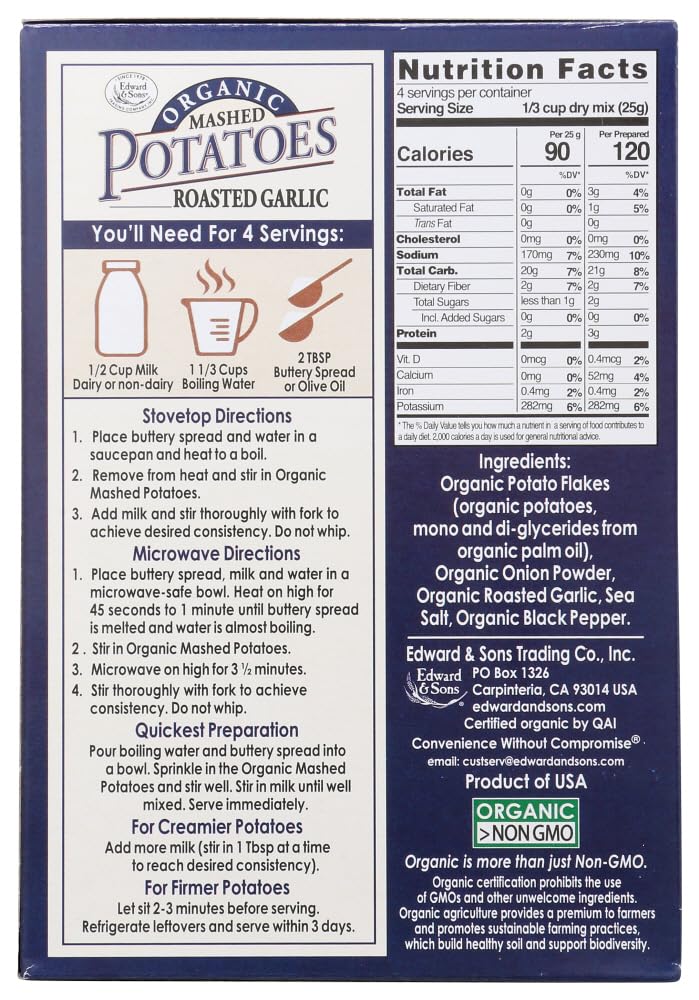 Edward & Sons Organic Mashed Potatoes Roasted Garlic - 3.5 Oz