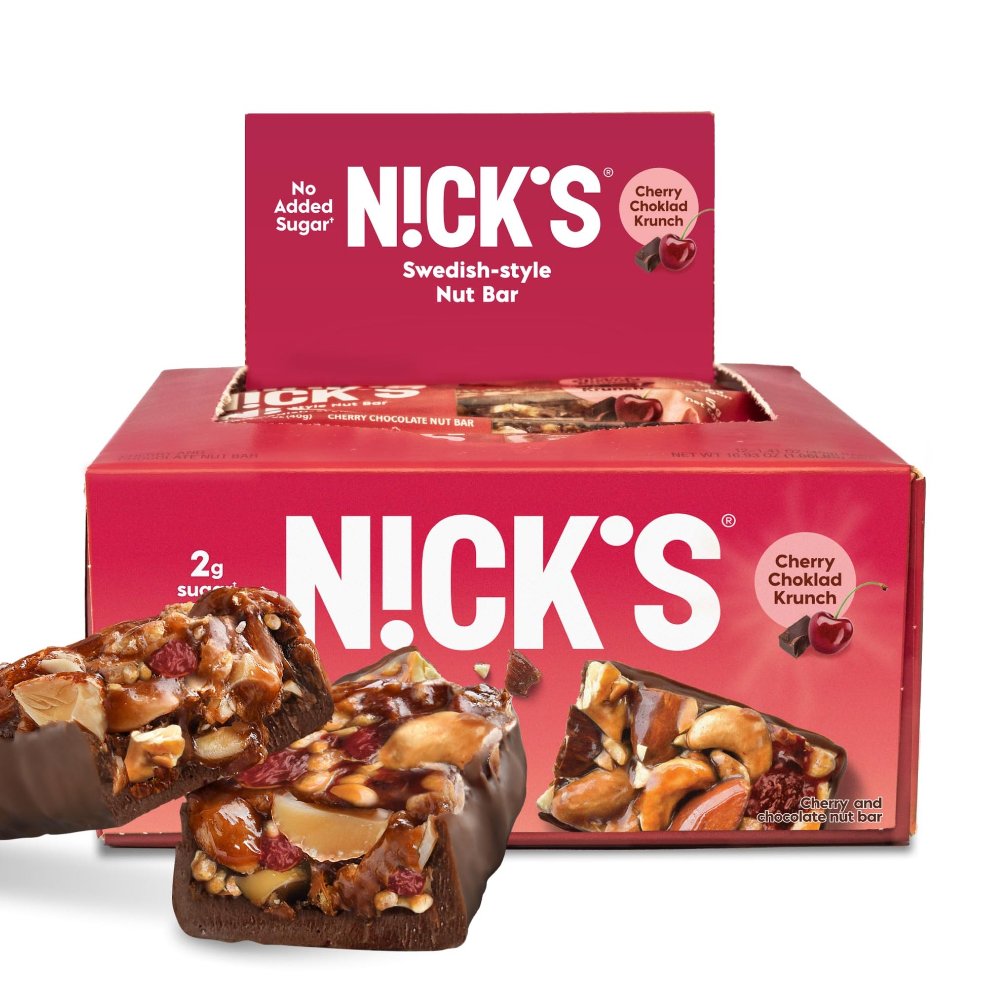 Nick'S Nut Snack Bars. Low Sugar, 3G Net Carbs, Vegan (Cherry Chocolate, Pack Of 12)