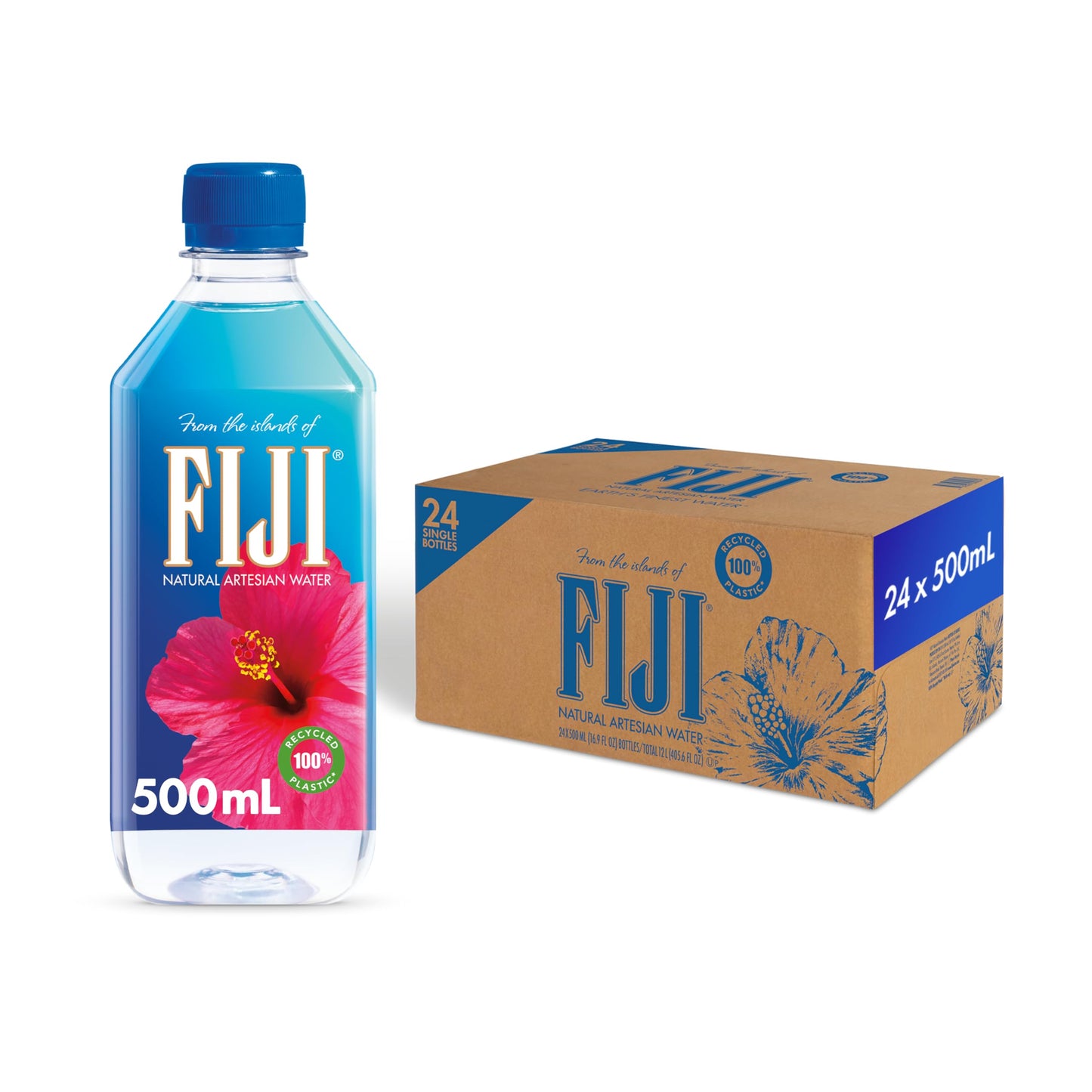 FIJI Natural Artesian Bottled Water - 100% Natural Electrolytes, 500mL (Pack of 24) - Original Version, Model 632565000043