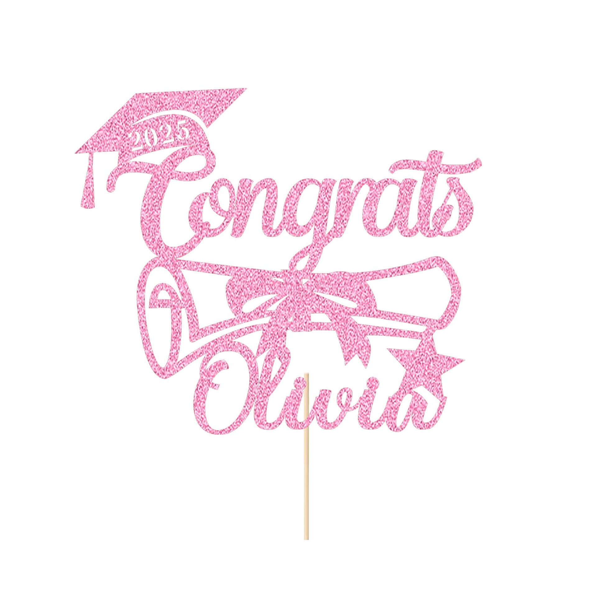 EDSG Personalized Graduation Cake Topper Double Sided Glitter Congrats Decorations for College High School, Baby Pink