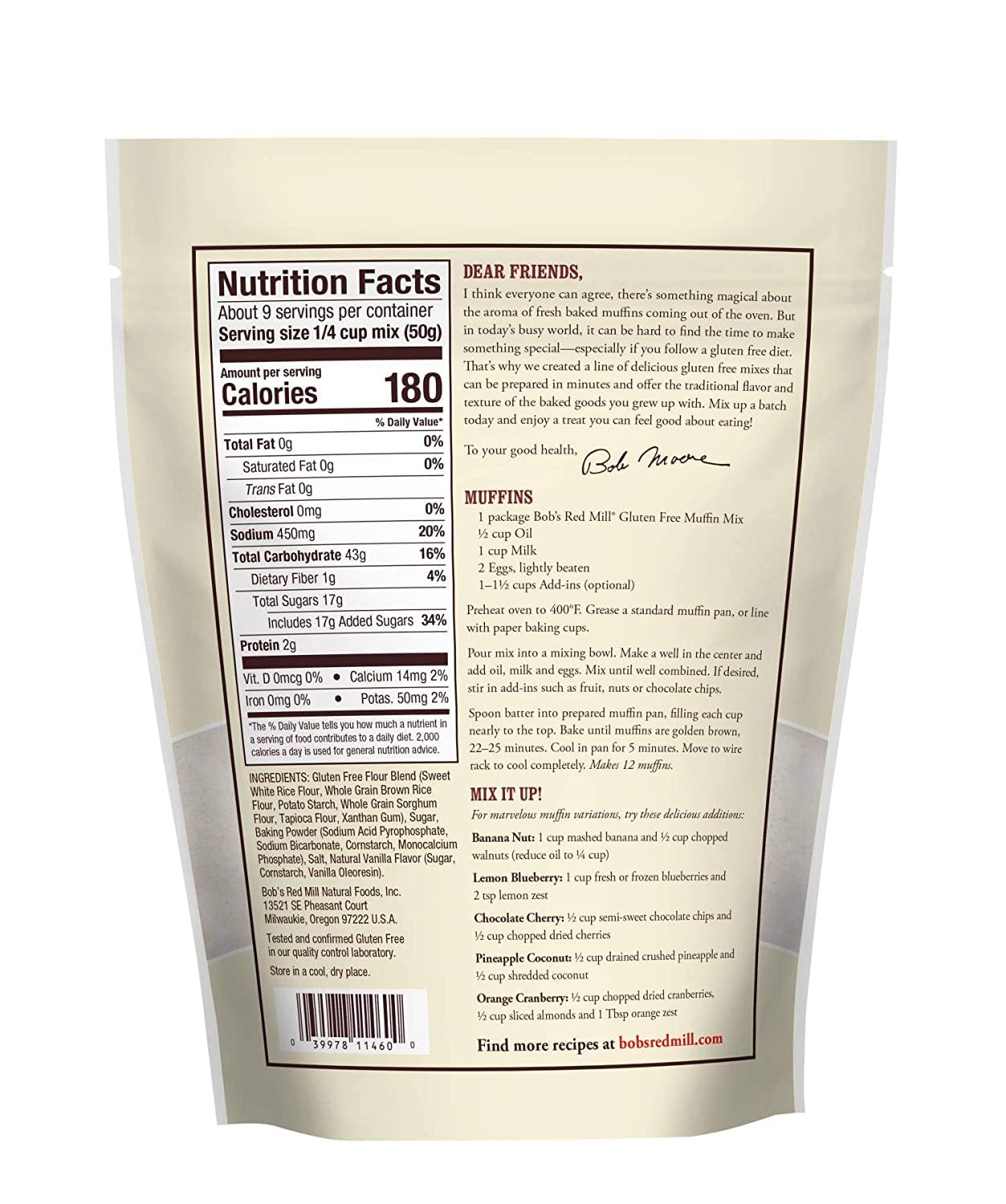 Bob'S Red Mill Gluten Free Muffin Mix, 16 Oz (Pack Of 2)