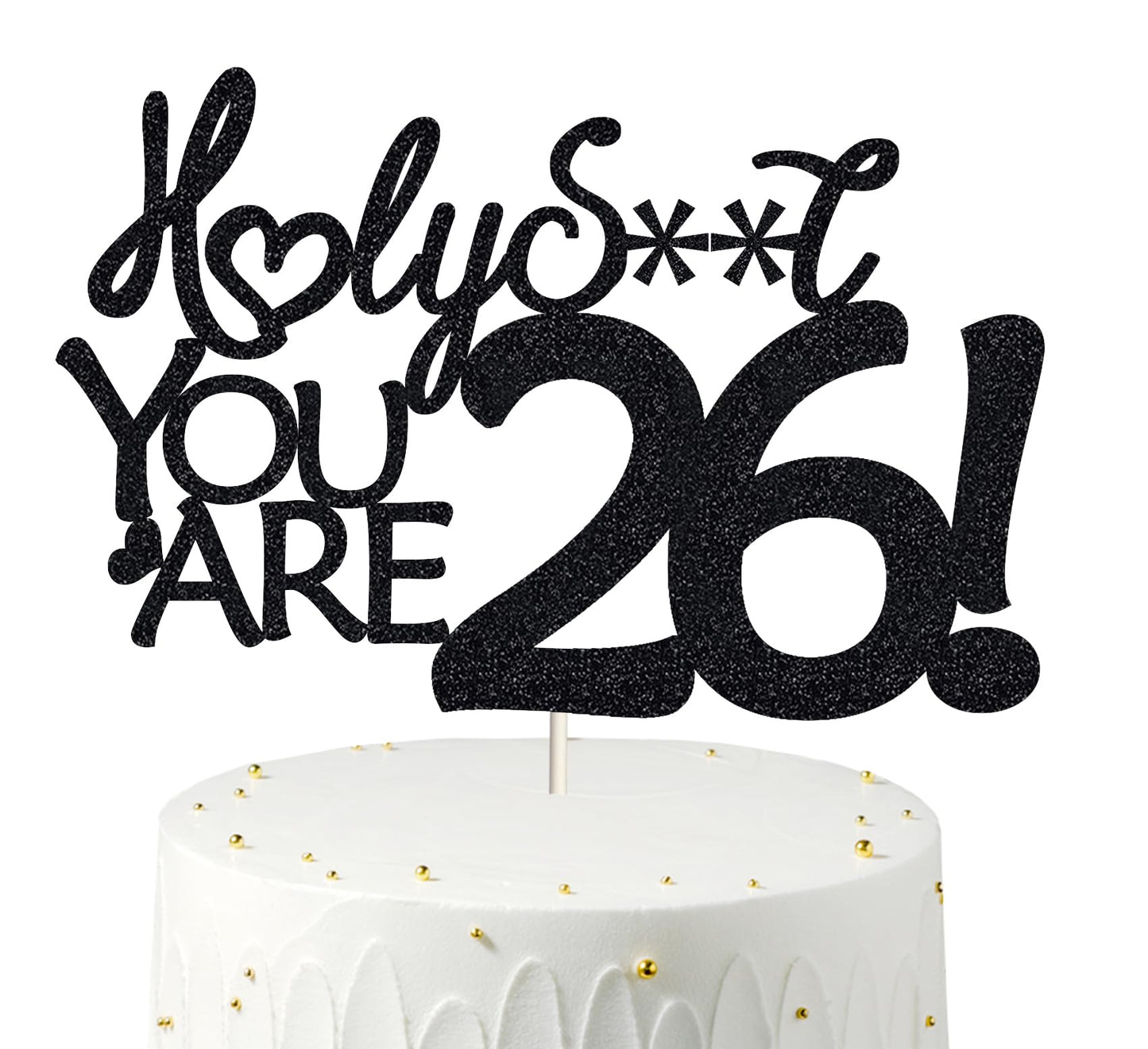 Happy 26th Birthday Cake Topper 26 Birthday Cake Toppers-Black Glitter, Funny 26th Cake Topper for Men,26 Cake Topper For Women,