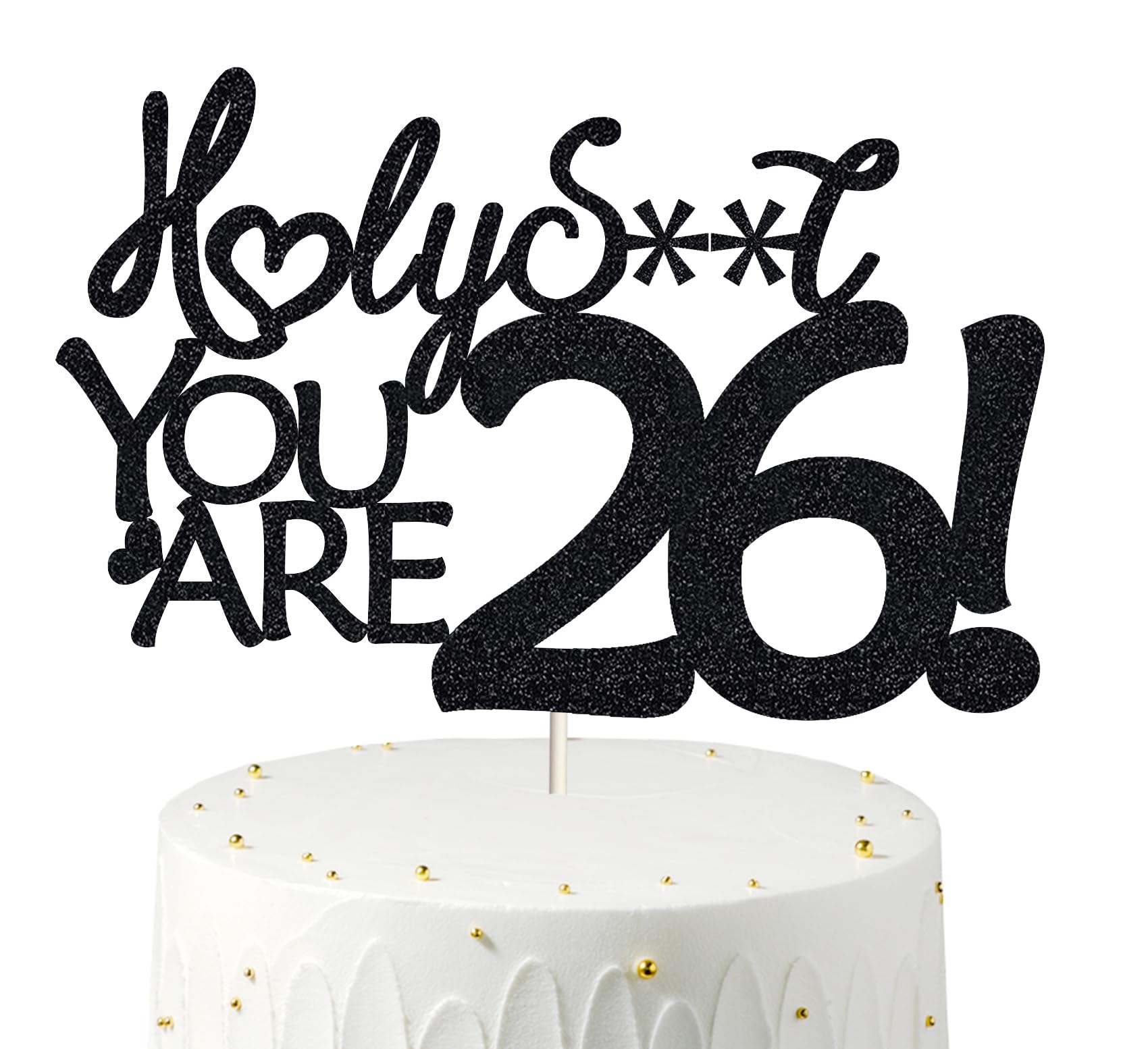 Happy 26th Birthday Cake Topper 26 Birthday Cake Toppers-Black Glitter, Funny 26th Cake Topper for Men,26 Cake Topper For Women,