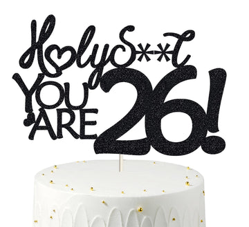 Happy 26th Birthday Cake Topper 26 Birthday Cake Toppers-Black Glitter, Funny 26th Cake Topper for Men,26 Cake Topper For Women,