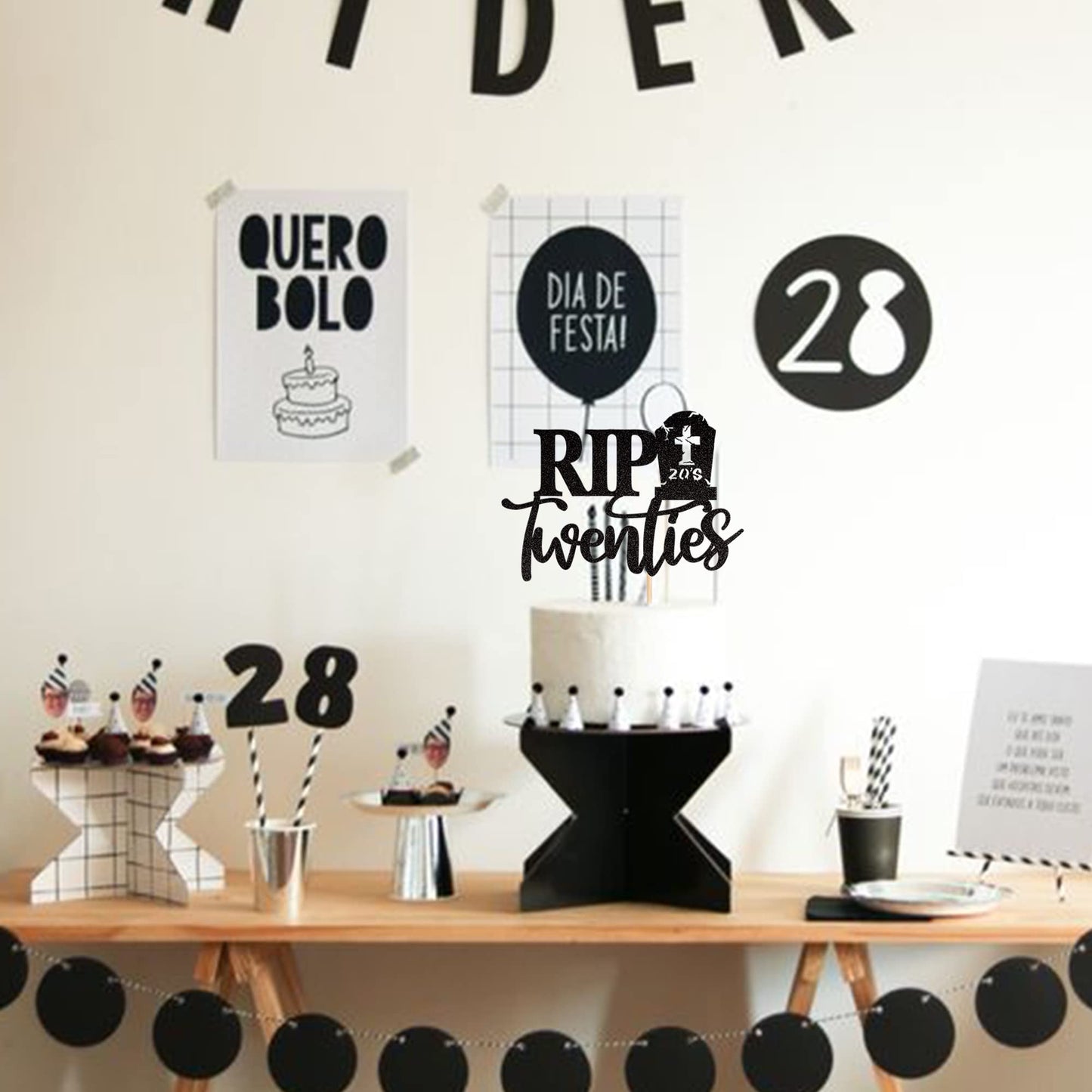 1 Pcs Rip Twenties Cake Topper Black Glitter Death To My Twenties Cake Pick Rip To My 20S Cake Decorations For Rip 20S Funeral H