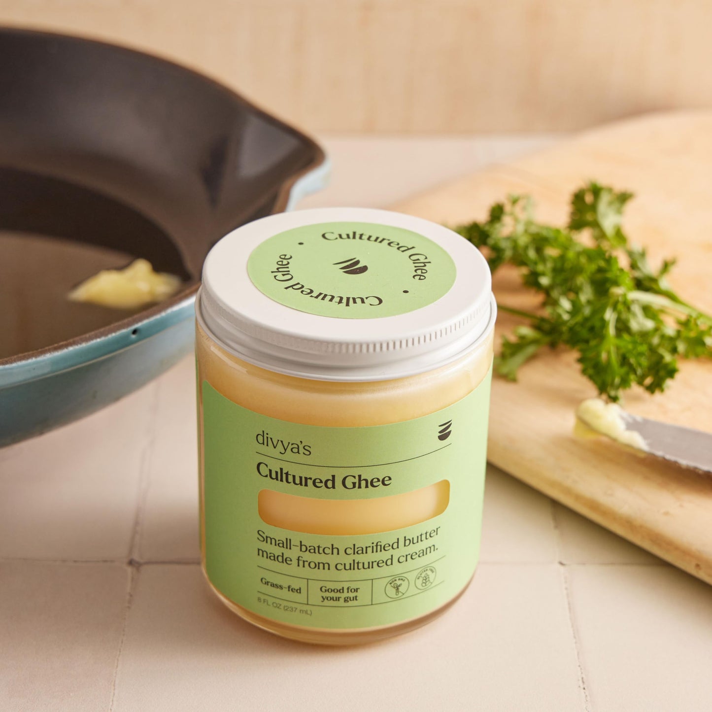 Divyas Cultured Ghee - 8 oz Grass-Fed Ghee Clarified Butter - Great For Cooking Meals & Promotes Gut Health - Non-GMO, Gluten F